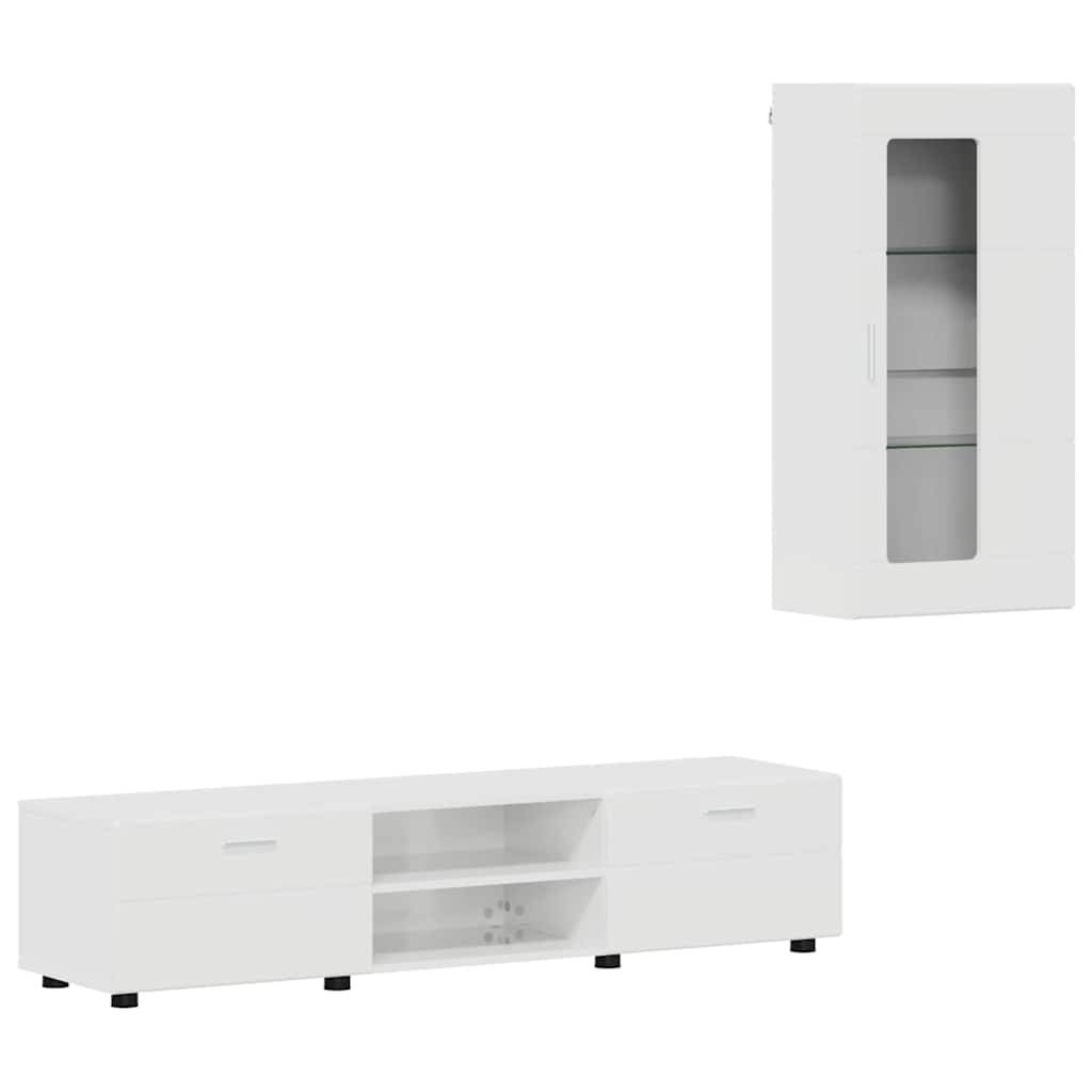vidaXL TV-Schrankset mit Tür FLORIN 3 pcs Hochglanz Weiß Holzwerkstoff