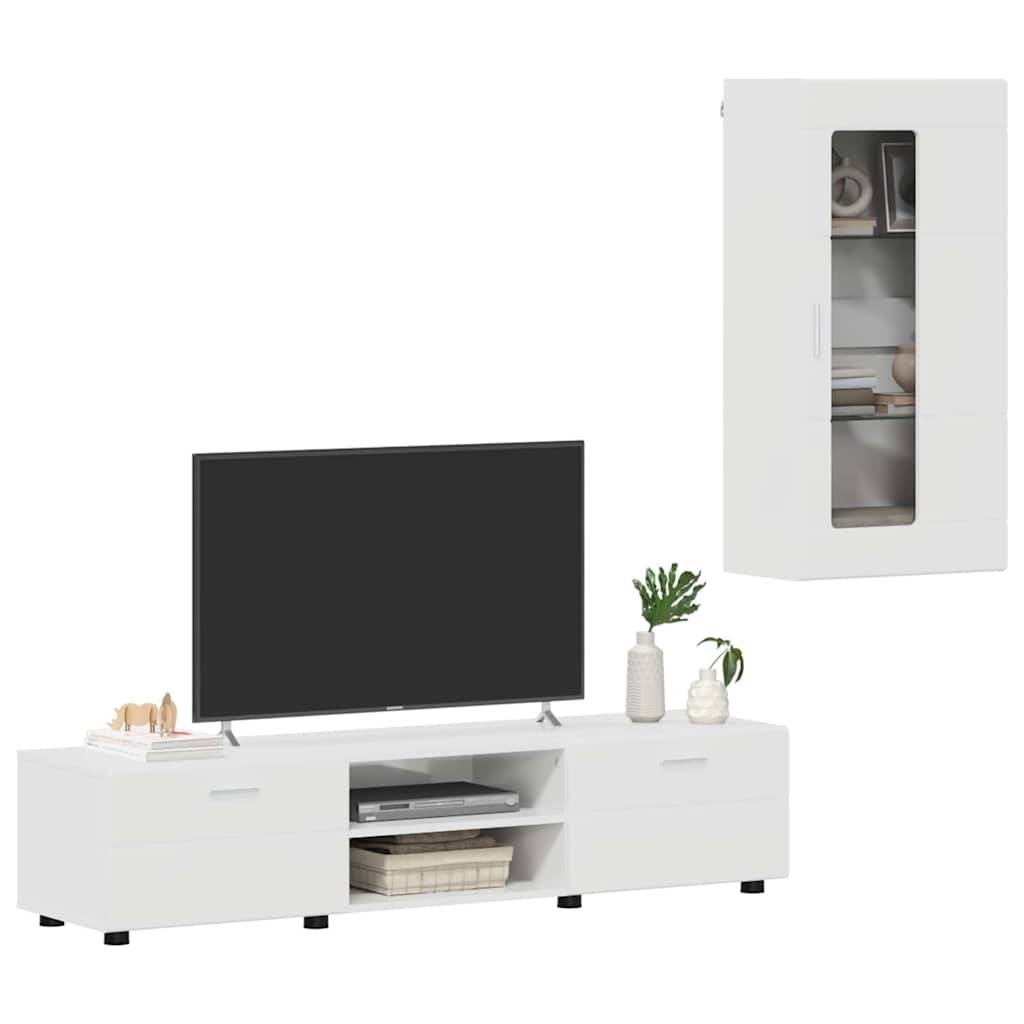 vidaXL TV-Schrankset mit Tür FLORIN 3 pcs Hochglanz Weiß Holzwerkstoff