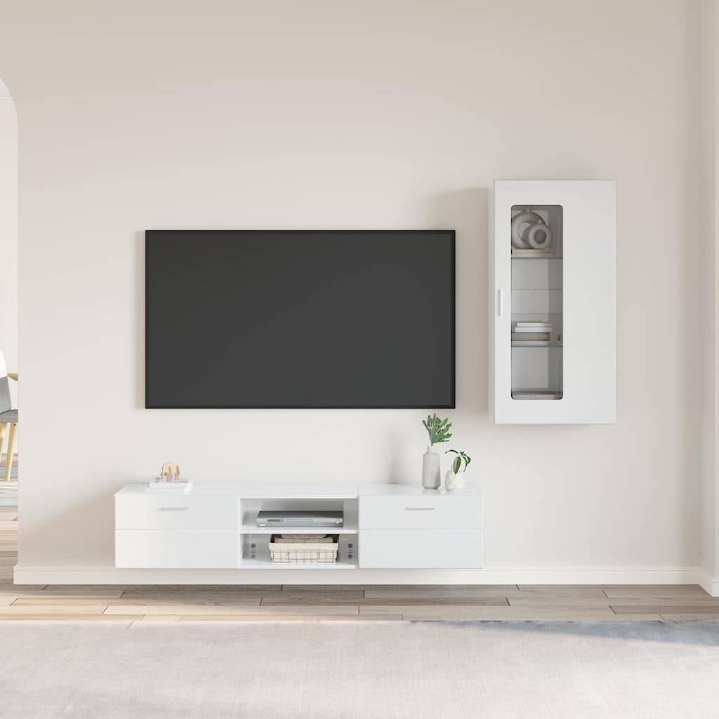 vidaXL TV-Schrankset mit Tür FLORIN 3 pcs Hochglanz Weiß Holzwerkstoff