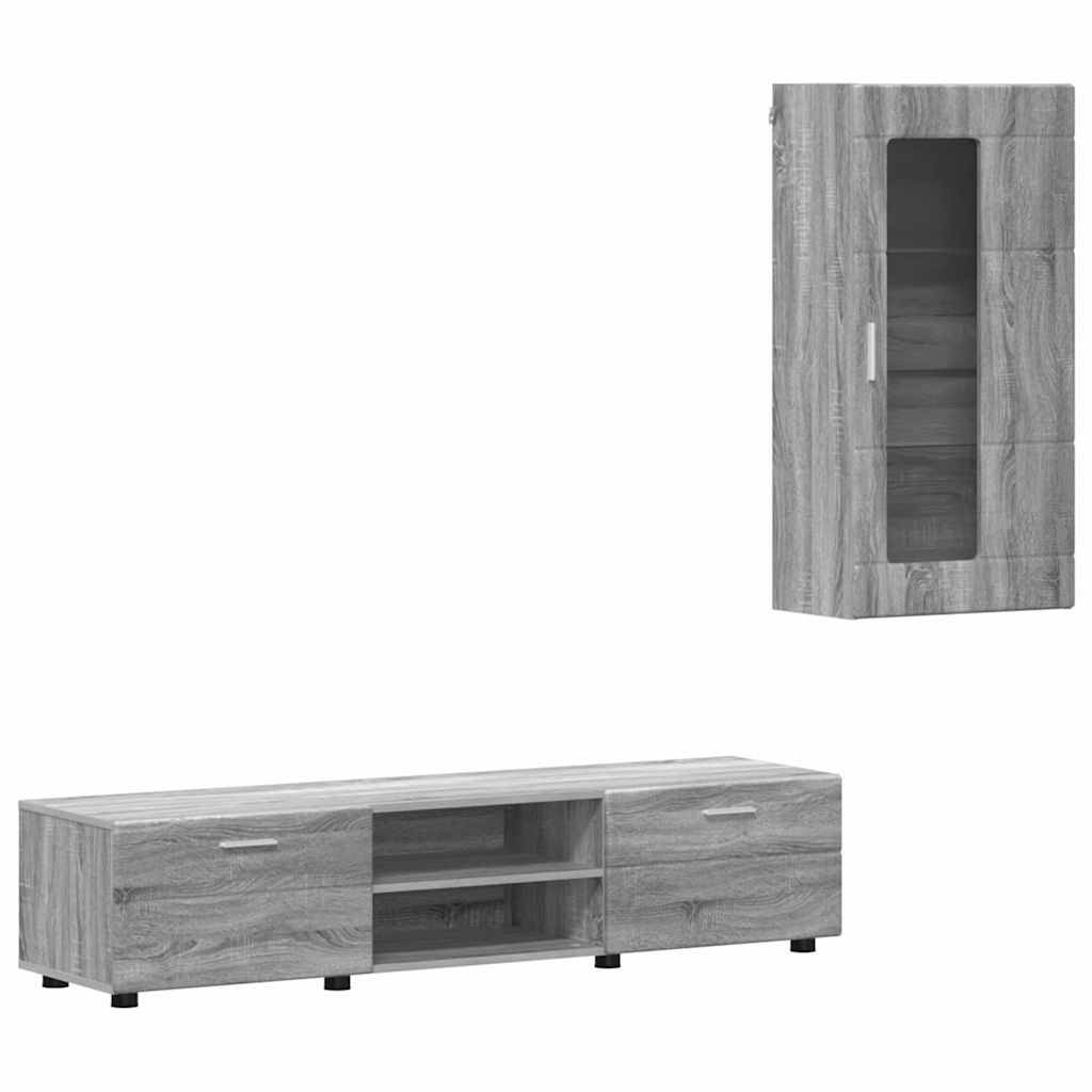 vidaXL TV-Schrankset mit Tür FLORIN 3 pcs Graues Sonoma Holzwerkstoff