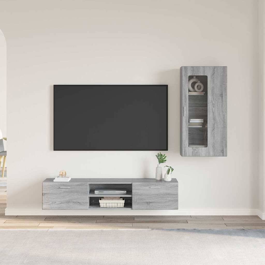 vidaXL TV-Schrankset mit Tür FLORIN 3 pcs Graues Sonoma Holzwerkstoff