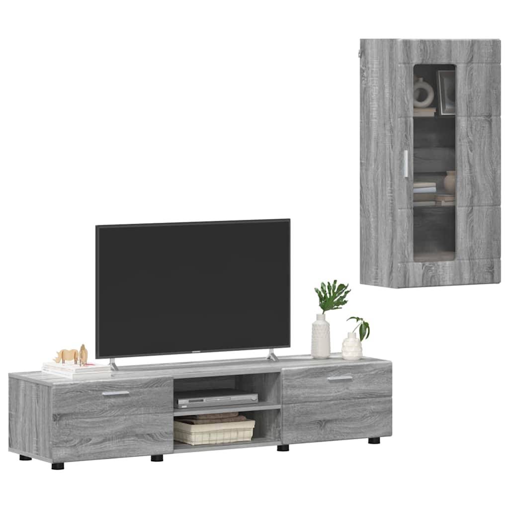 vidaXL TV-Schrankset mit Tür FLORIN 3 pcs Graues Sonoma Holzwerkstoff
