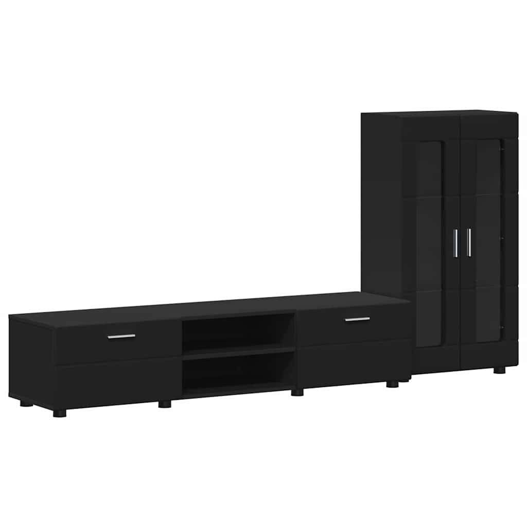 vidaXL TV-Schrankset mit Schubladen FLORIN 3 pcs Schwarz Holzwerkstoff