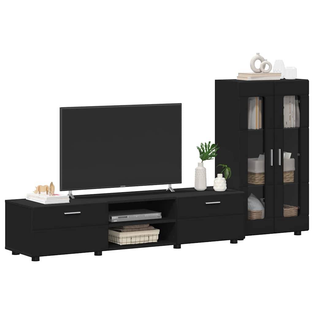 vidaXL TV-Schrankset mit Schubladen FLORIN 3 pcs Schwarz Holzwerkstoff