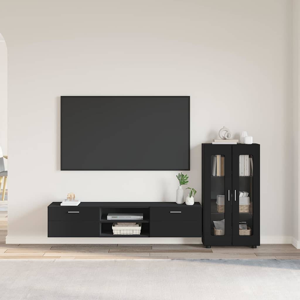 vidaXL TV-Schrankset mit Schubladen FLORIN 3 pcs Schwarz Holzwerkstoff