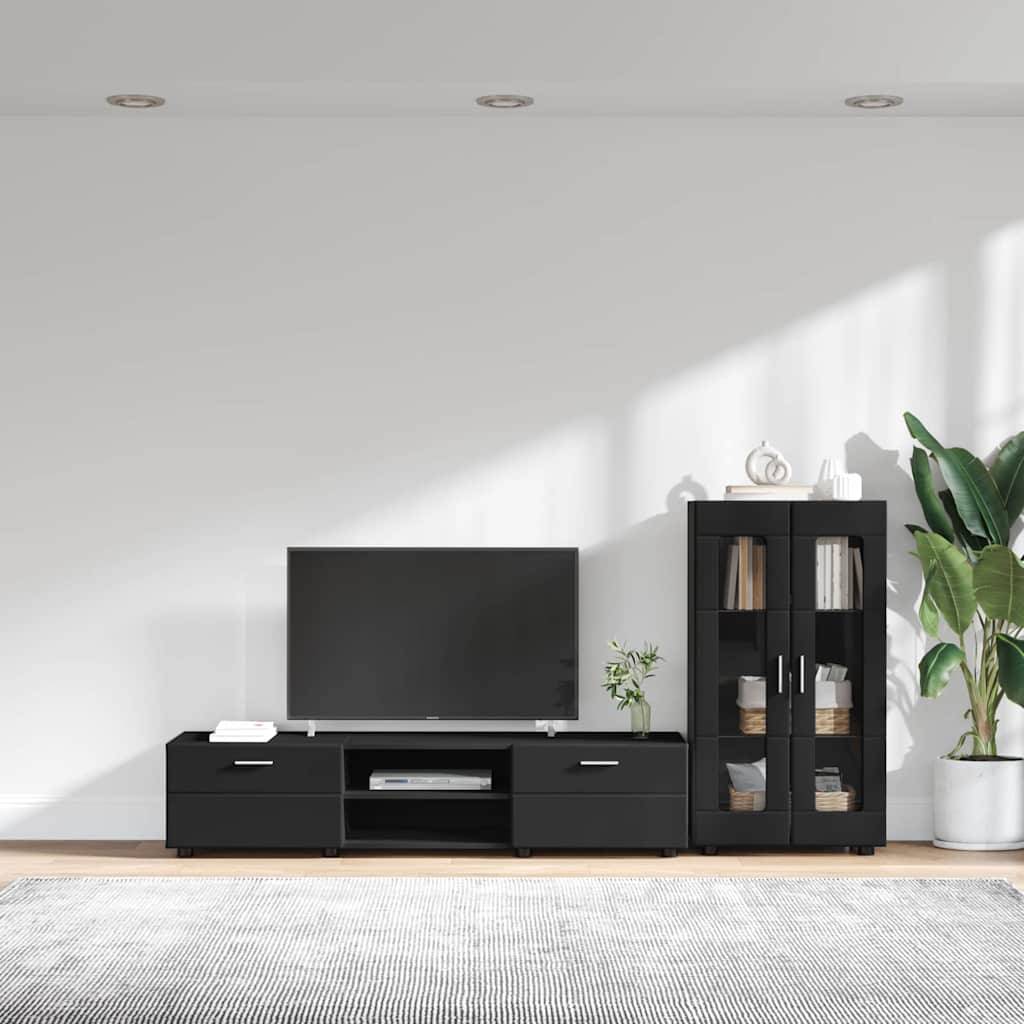 vidaXL TV-Schrankset mit Schubladen FLORIN 3 pcs Schwarz Holzwerkstoff