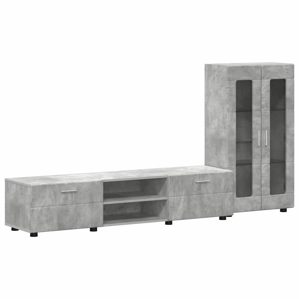 vidaXL TV-Schrankset mit Regal FLORIN 3 pcs Beton Grau Holzwerkstoff