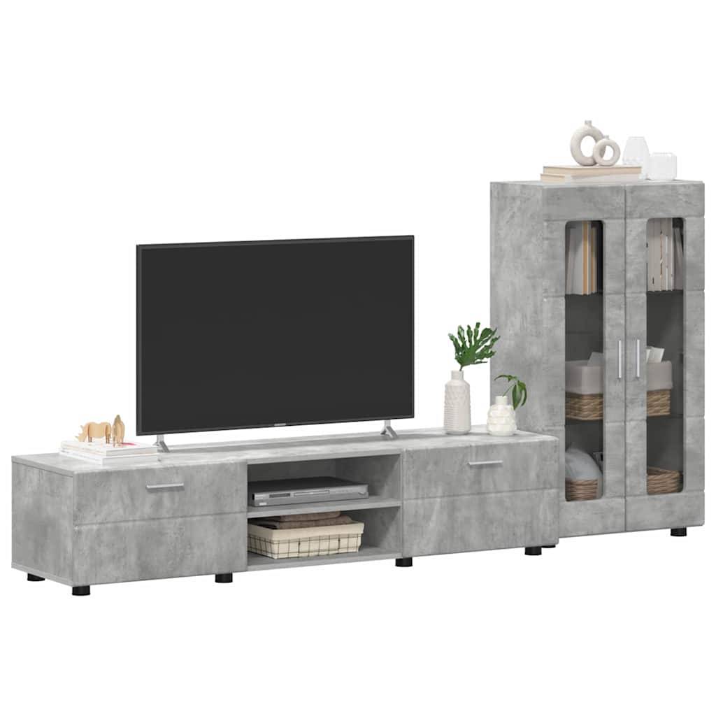 vidaXL TV-Schrankset mit Regal FLORIN 3 pcs Beton Grau Holzwerkstoff