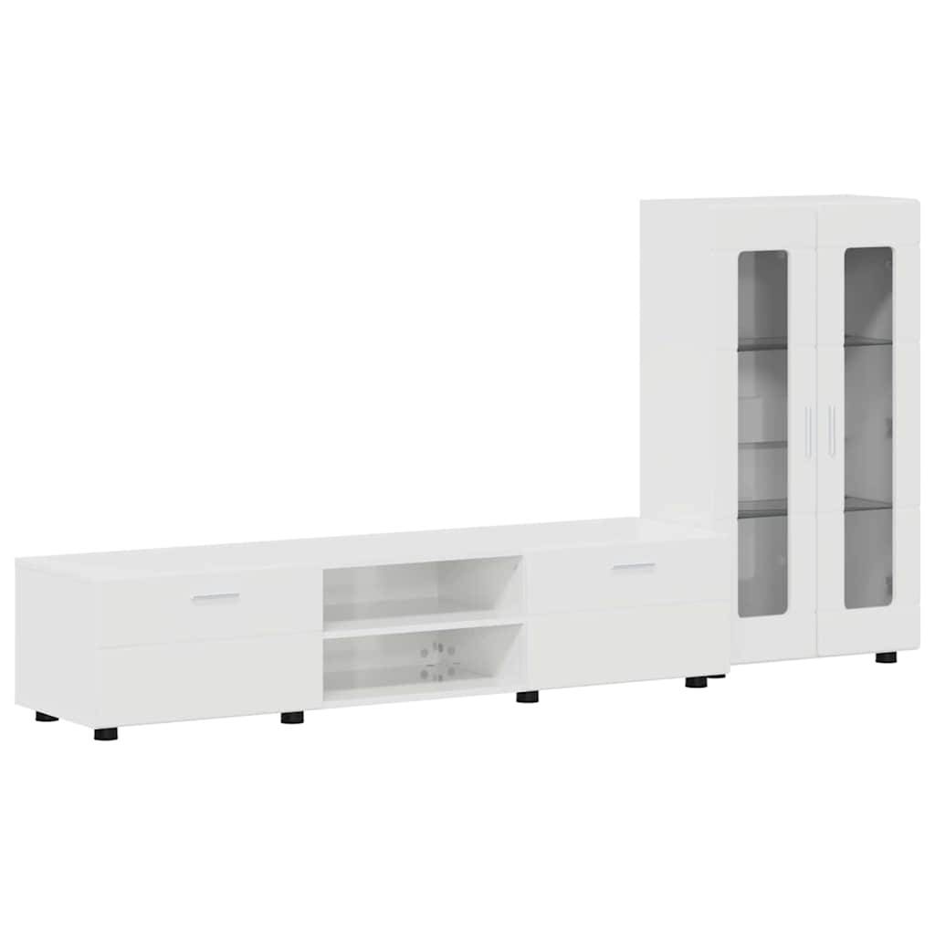 vidaXL TV-Schrankset mit Tür FLORIN 3 pcs Hochglanz Weiß Holzwerkstoff