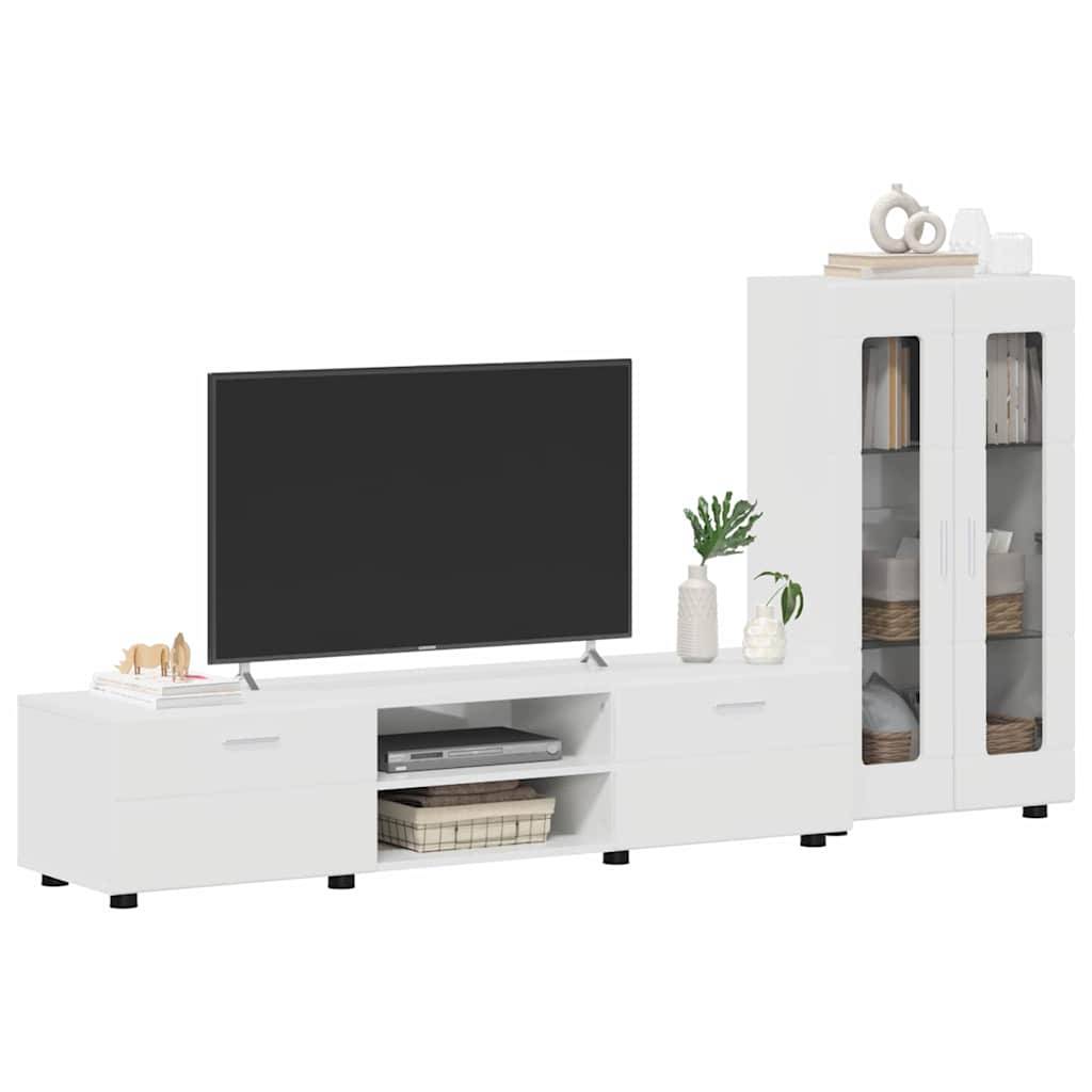 vidaXL TV-Schrankset mit Tür FLORIN 3 pcs Hochglanz Weiß Holzwerkstoff