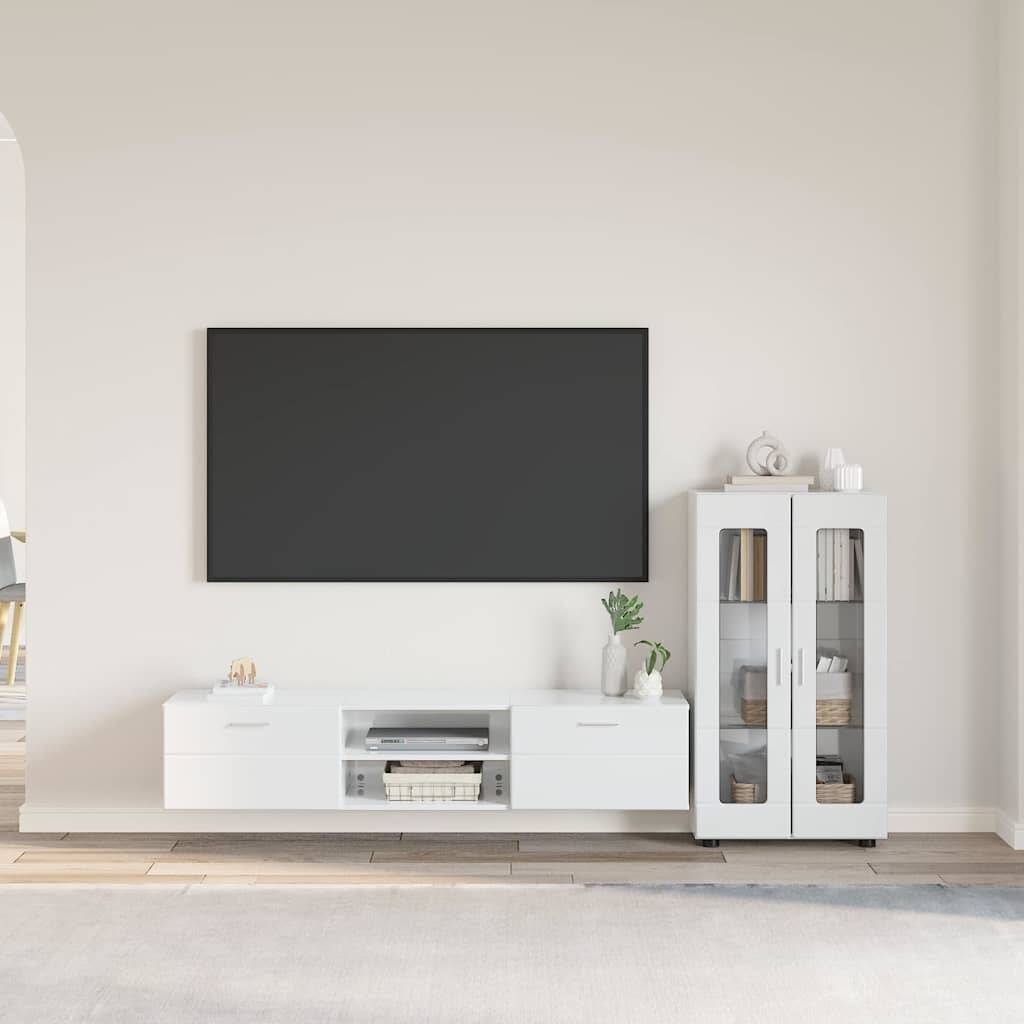 vidaXL TV-Schrankset mit Tür FLORIN 3 pcs Hochglanz Weiß Holzwerkstoff
