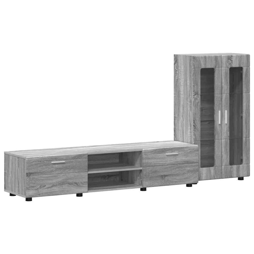 vidaXL TV-Schrankset mit Tür FLORIN 3 pcs Graues Sonoma Holzwerkstoff