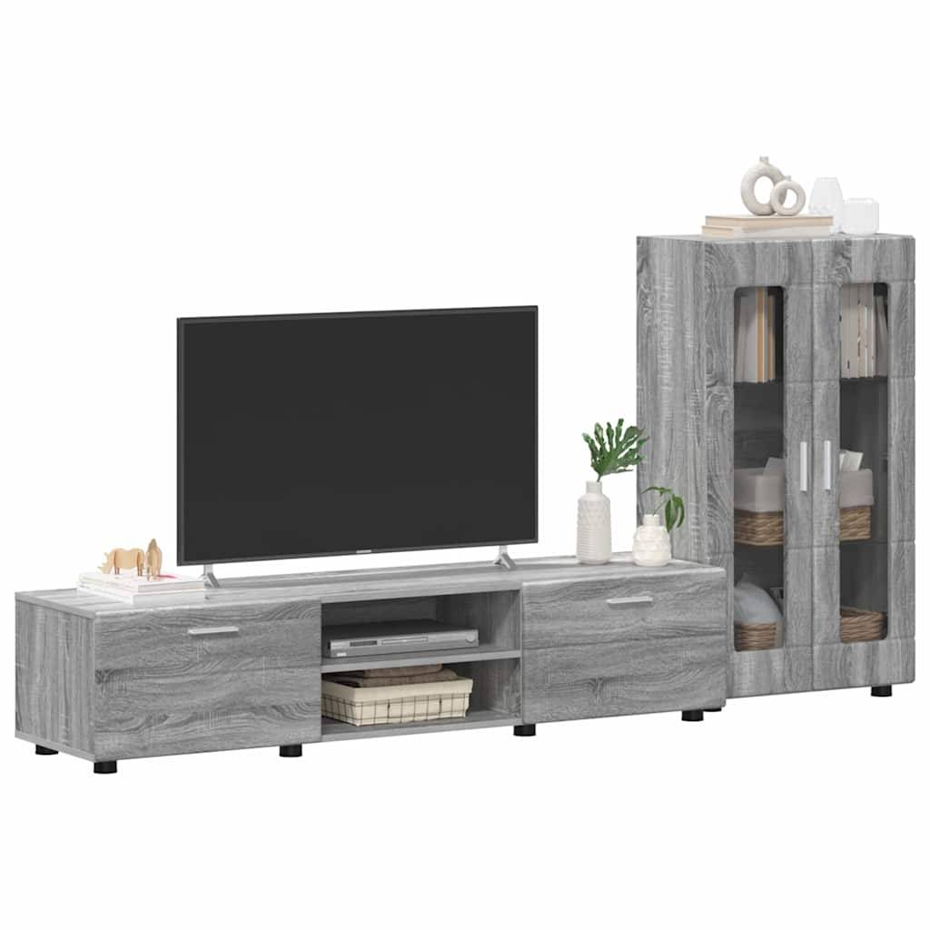 vidaXL TV-Schrankset mit Tür FLORIN 3 pcs Graues Sonoma Holzwerkstoff