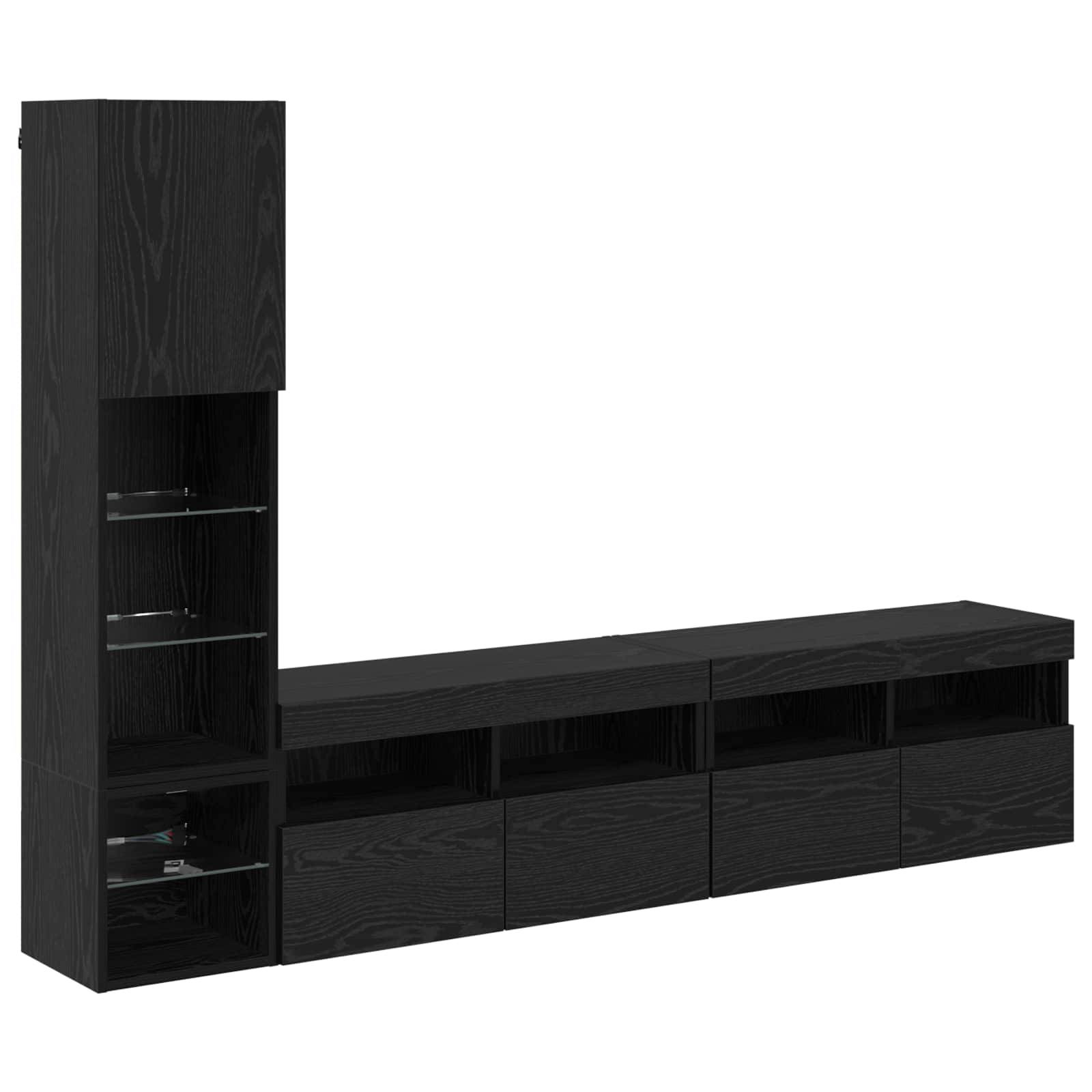 vidaXL TV-Wandmöbel mit LED 4 pcs Schwarz Eichen-Optik Holzwerkstoff