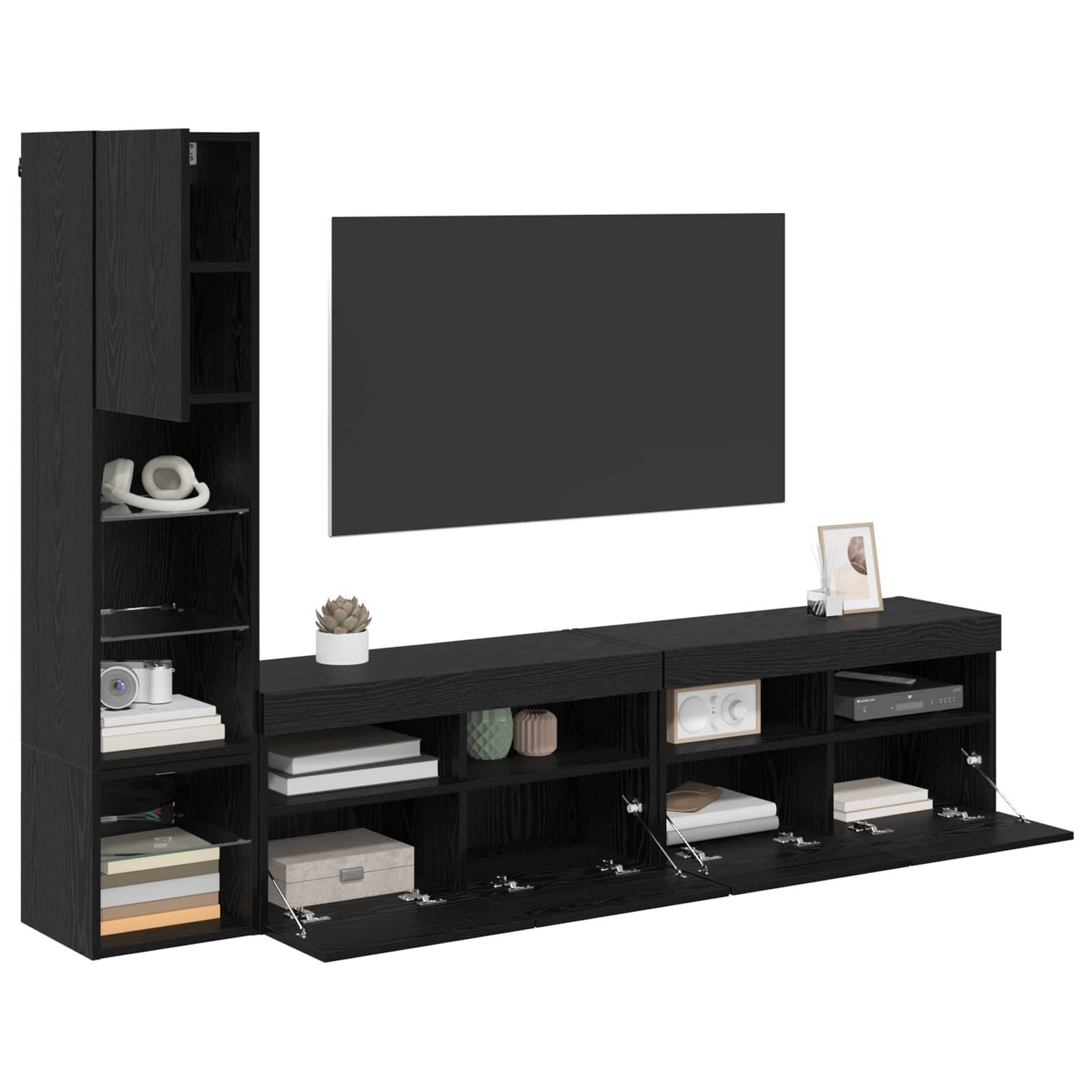 vidaXL TV-Wandmöbel mit LED 4 pcs Schwarz Eichen-Optik Holzwerkstoff