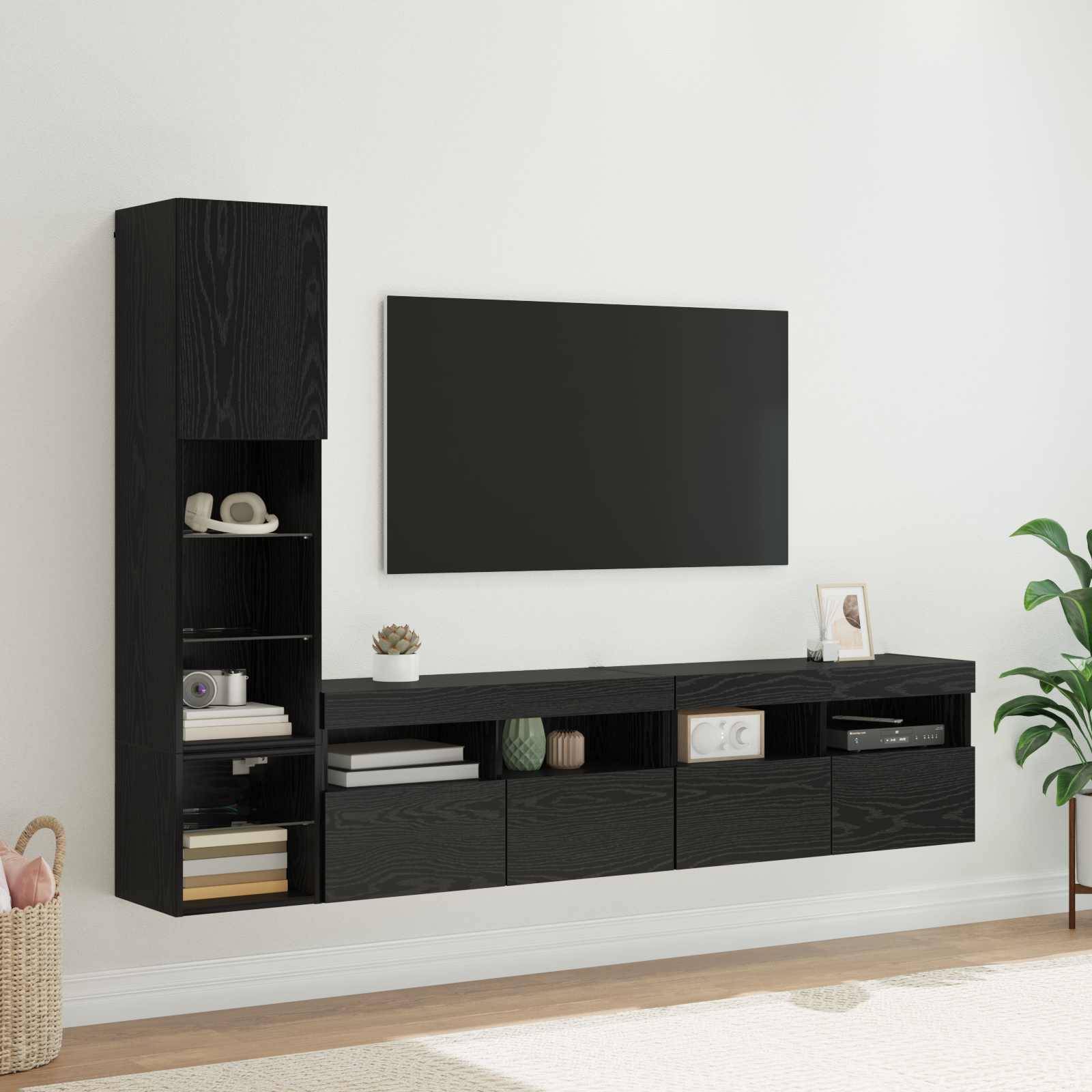 vidaXL TV-Wandmöbel mit LED 4 pcs Schwarz Eichen-Optik Holzwerkstoff