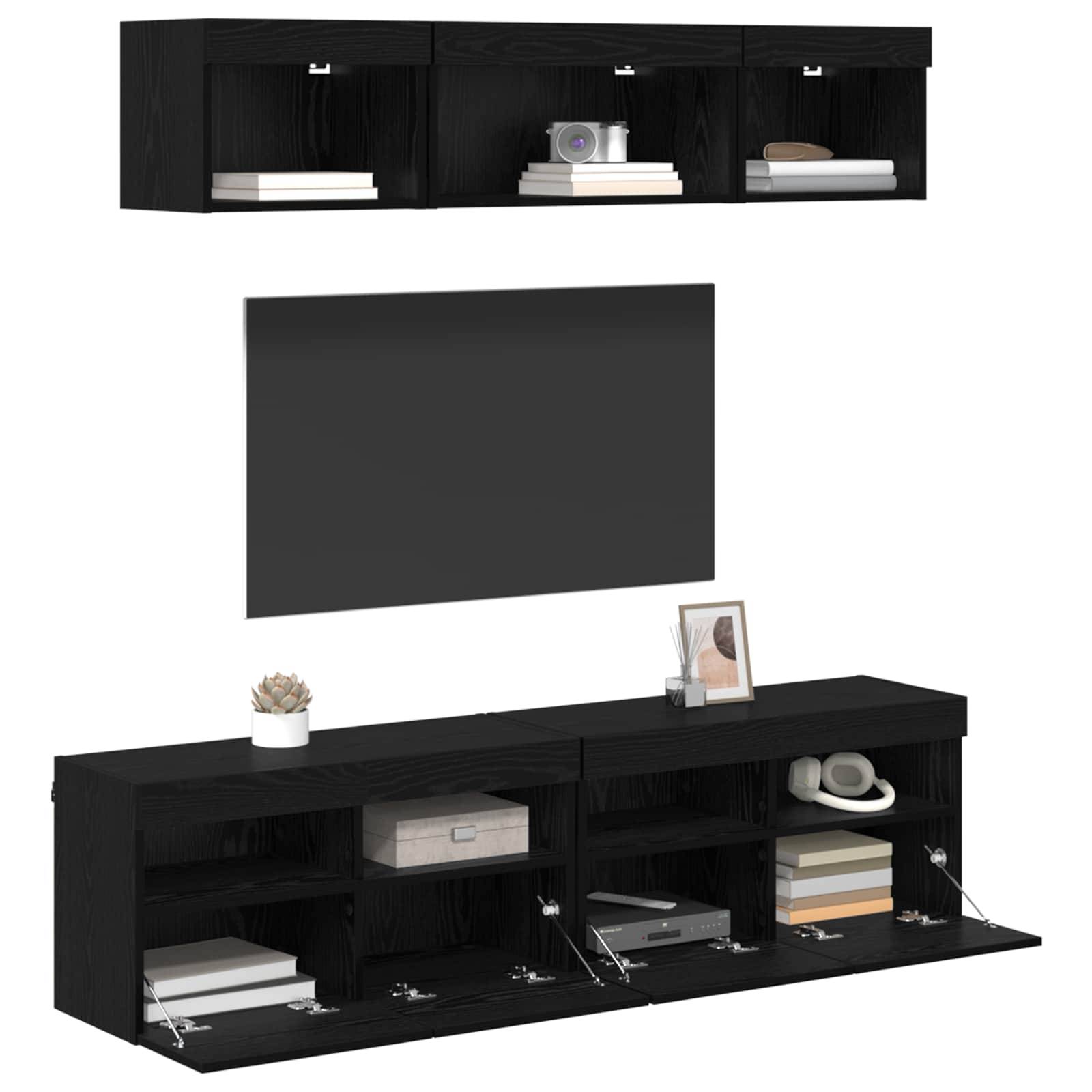 vidaXL TV Wand Einheiten mit LED mit LED 5 pcs Schwarz Eichen-Optik
