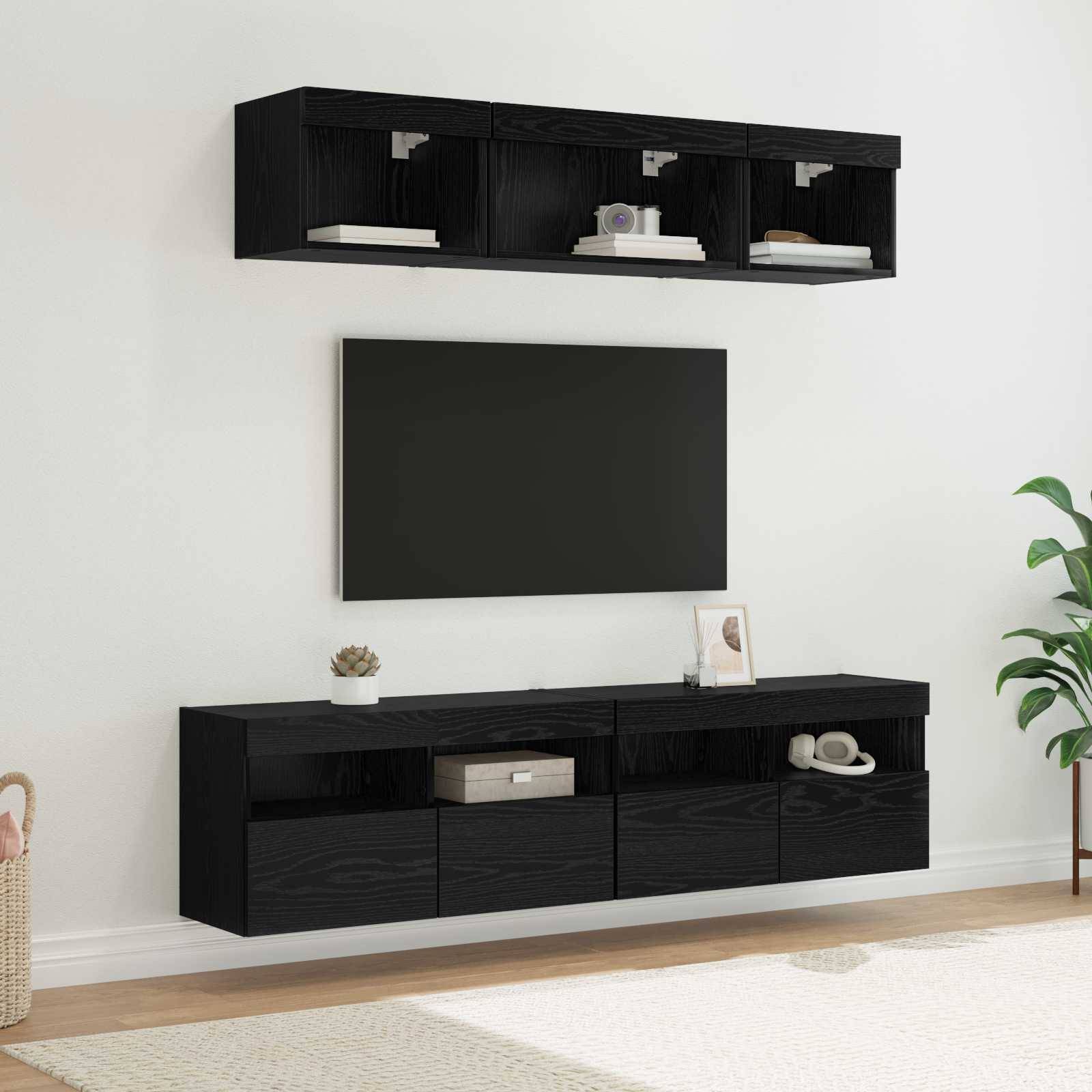 vidaXL TV Wand Einheiten mit LED mit LED 5 pcs Schwarz Eichen-Optik
