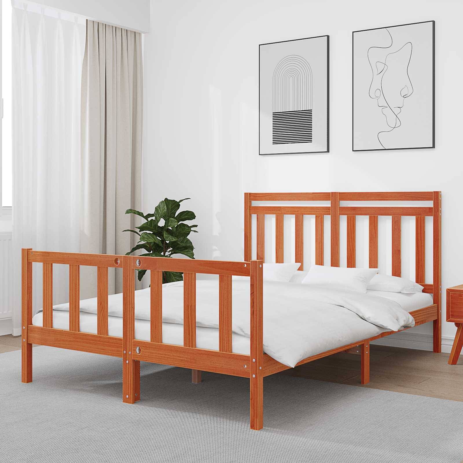 vidaXL Bettrahmen mit Kopfteil Wachsbraun 205,5 x 155,5 x 100 cm