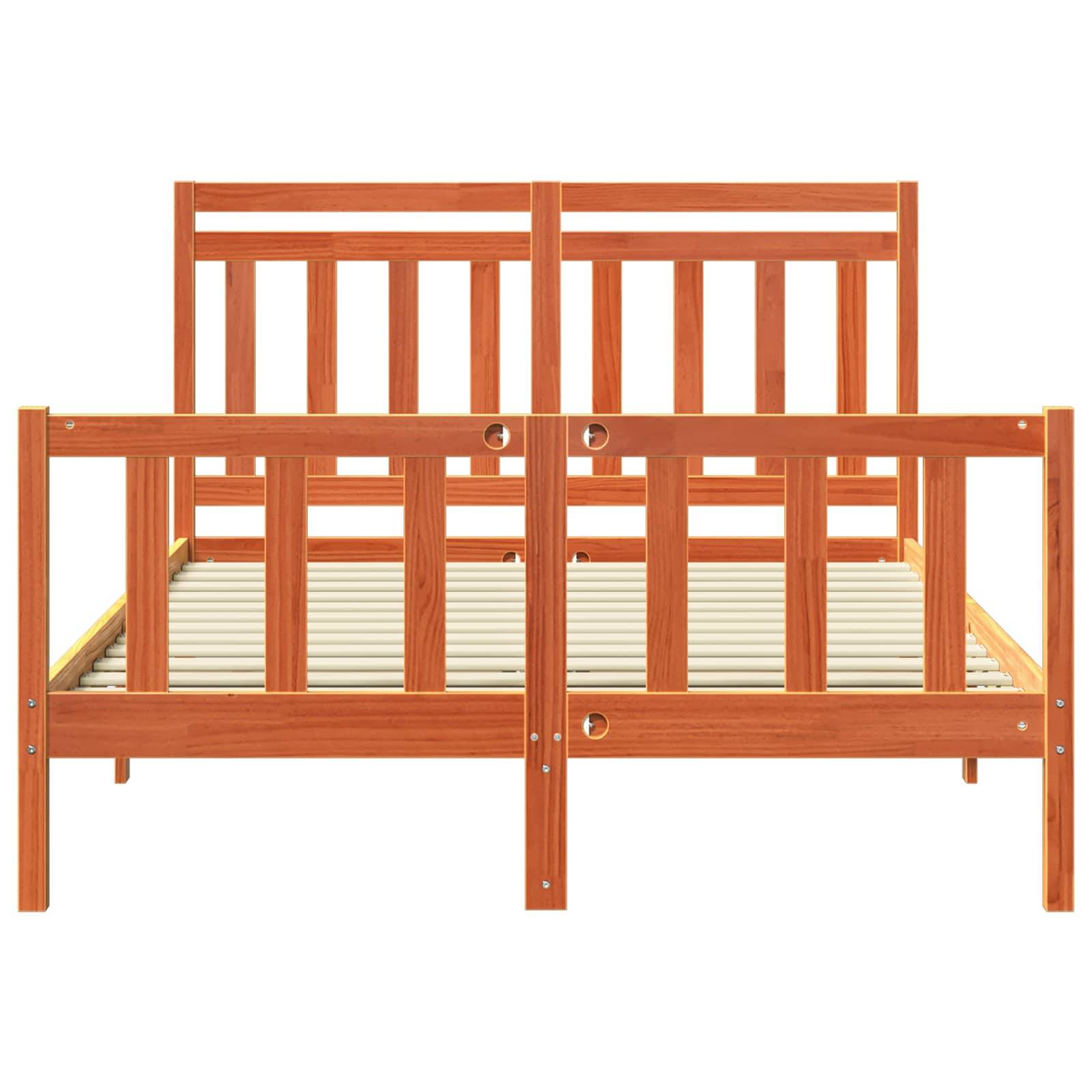 vidaXL Bettrahmen mit Kopfteil Wachsbraun 205,5 x 155,5 x 100 cm