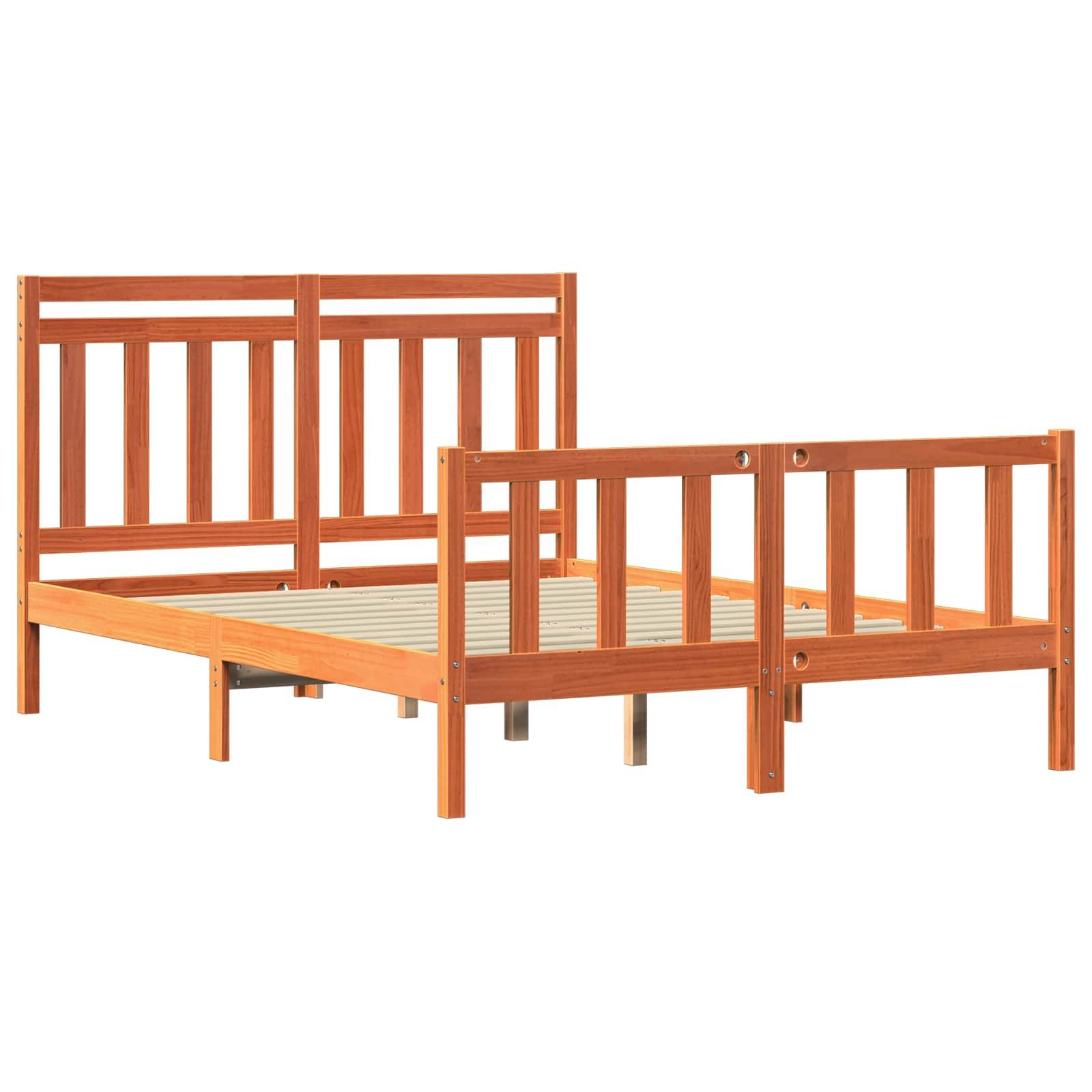vidaXL Bettrahmen mit Kopfteil 2 pcs Wachsbraun 205,5 x 145,5 x 100 cm