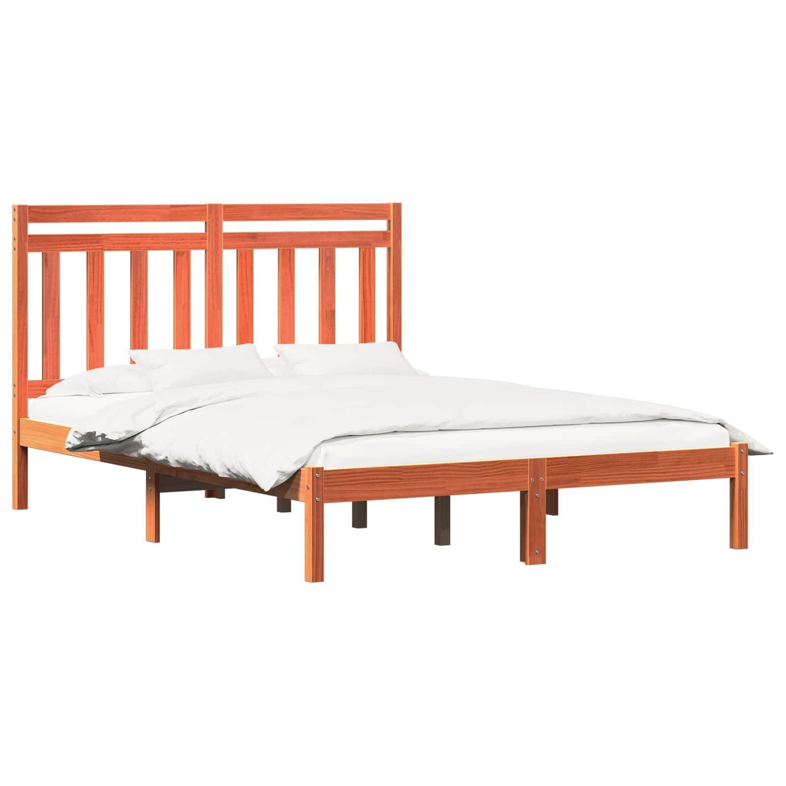 vidaXL Bettrahmen Wachsbraun 205,5 x 155,5 x 100 cm Massivholz Kiefer