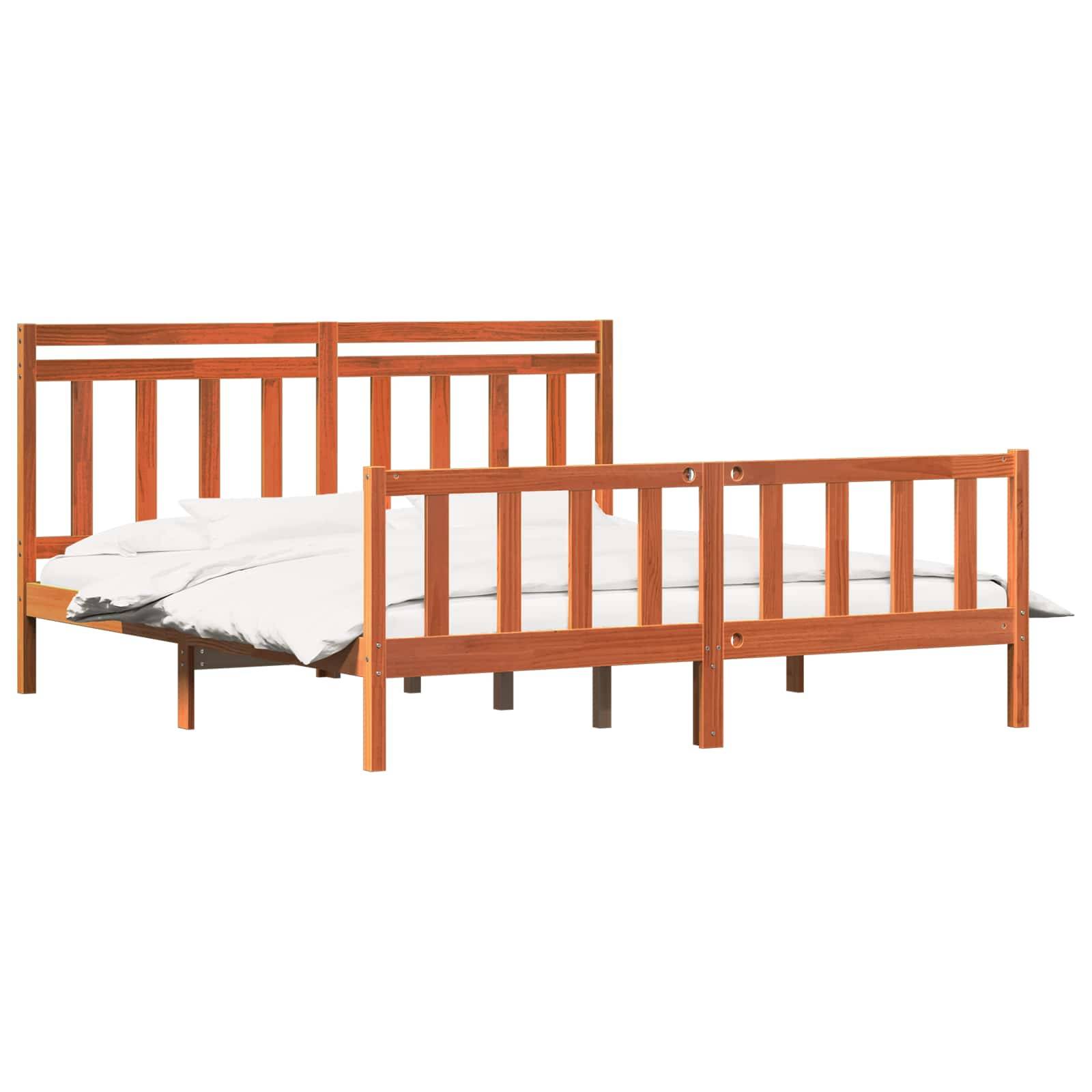 vidaXL Bettrahmen mit Kopfteil 2 pcs Wachsbraun 205,5 x 185,5 x 100 cm