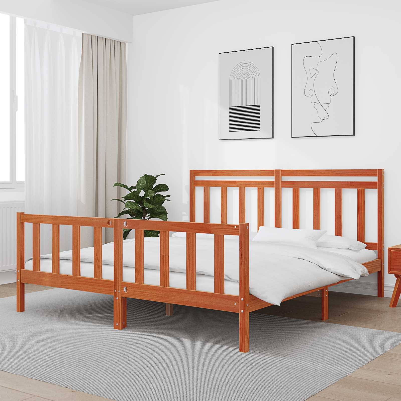 vidaXL Bettrahmen mit Kopfteil 2 pcs Wachsbraun 205,5 x 185,5 x 100 cm