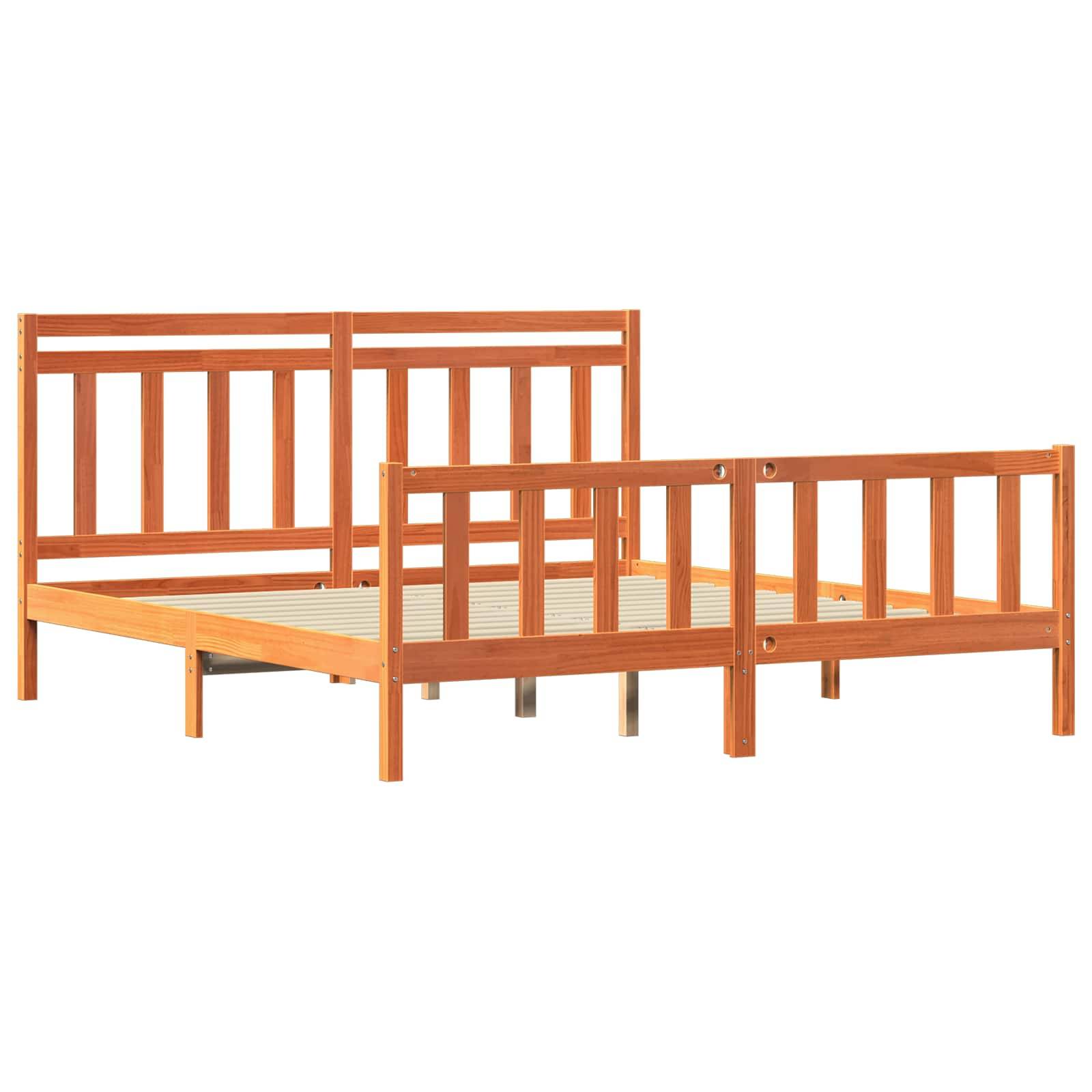 vidaXL Bettrahmen mit Kopfteil 2 pcs Wachsbraun 205,5 x 185,5 x 100 cm