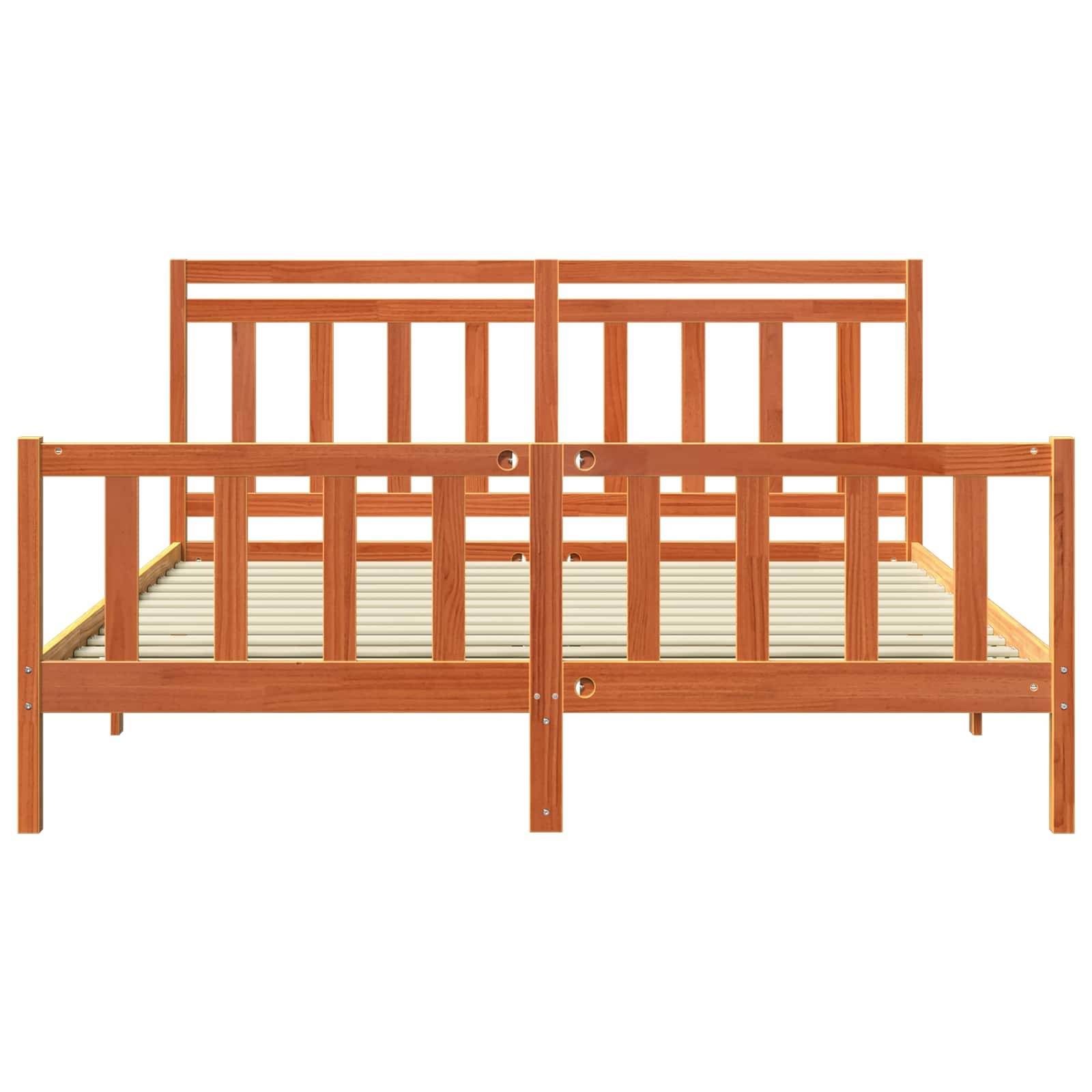vidaXL Bettrahmen mit Kopfteil 2 pcs Wachsbraun 205,5 x 185,5 x 100 cm