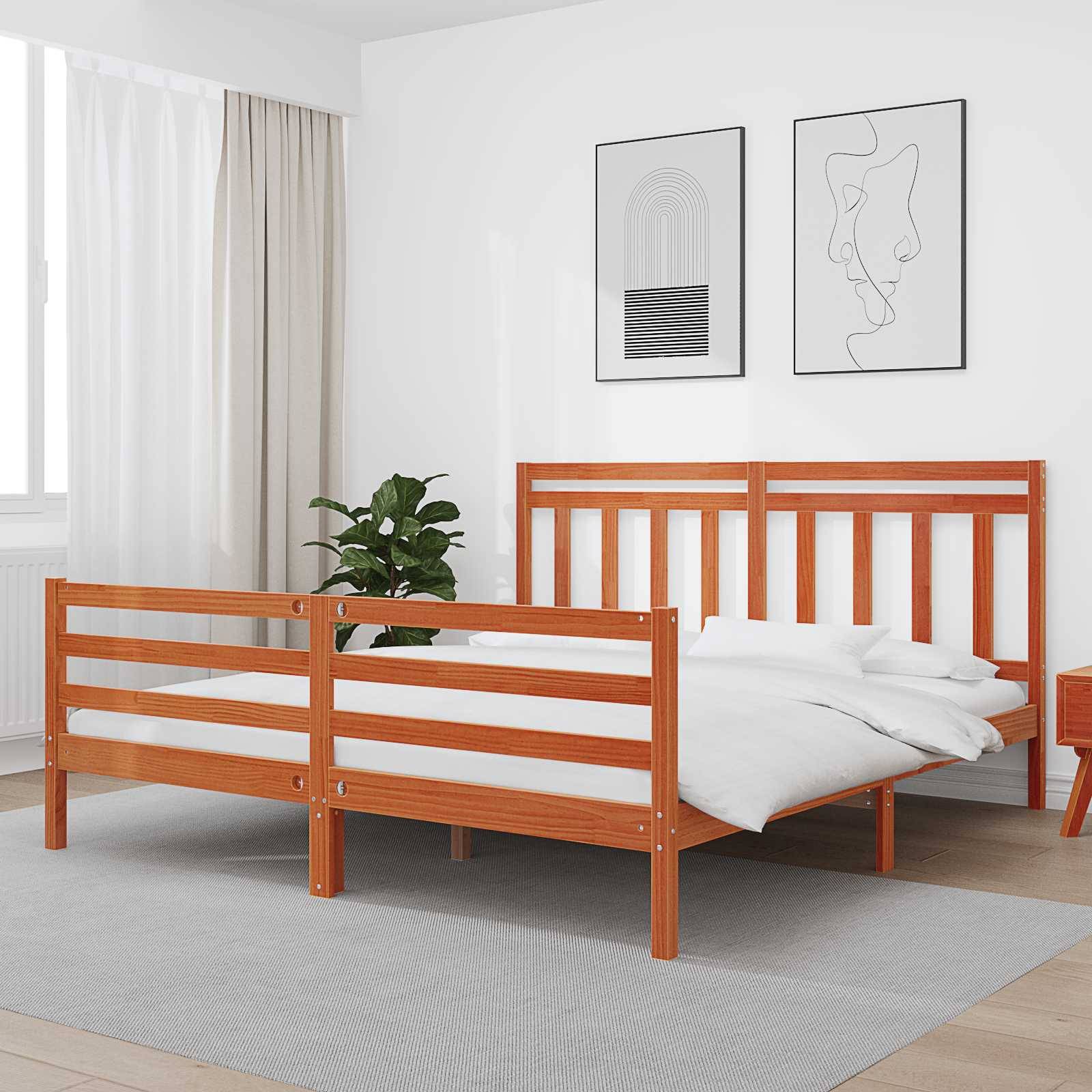 vidaXL Bettrahmen mit Kopfteil Wachsbraun 180 x 200 cm