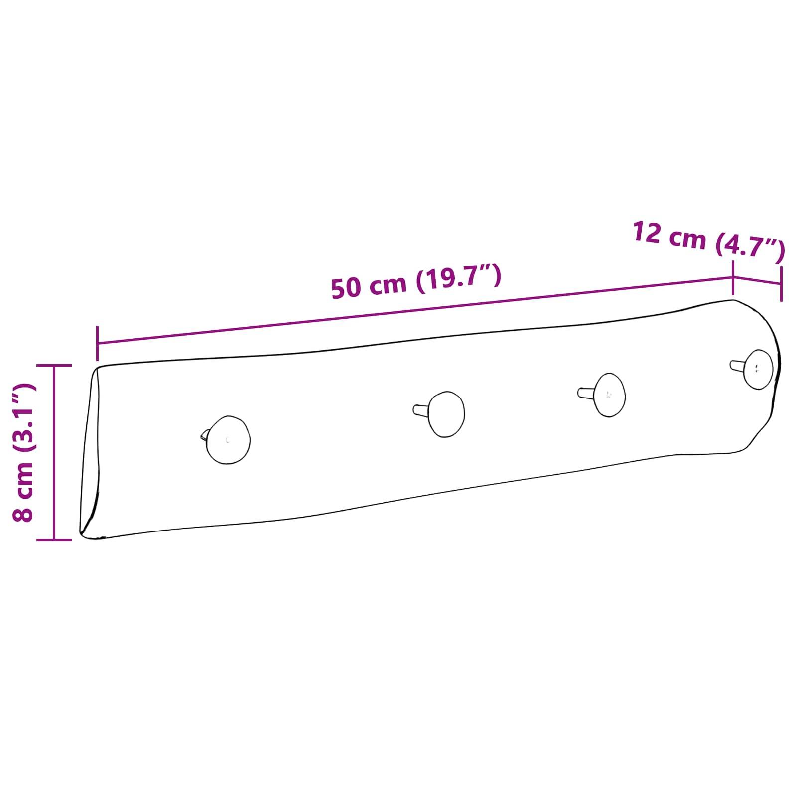 Diagramm eines rechteckigen Objekts mit beschrifteten Abmessungen: 50 cm (19,7