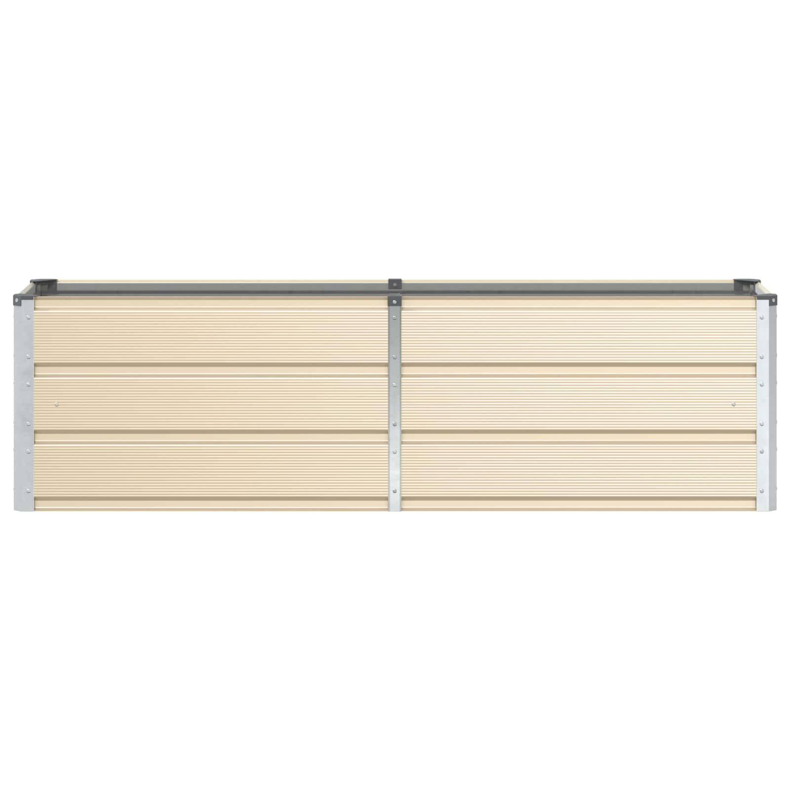 Ein beiger, mehrteiliger Garagentor mit vertikalen Metalldiversen, in geschlossener Position, mit einem einfachen und modernen Design.