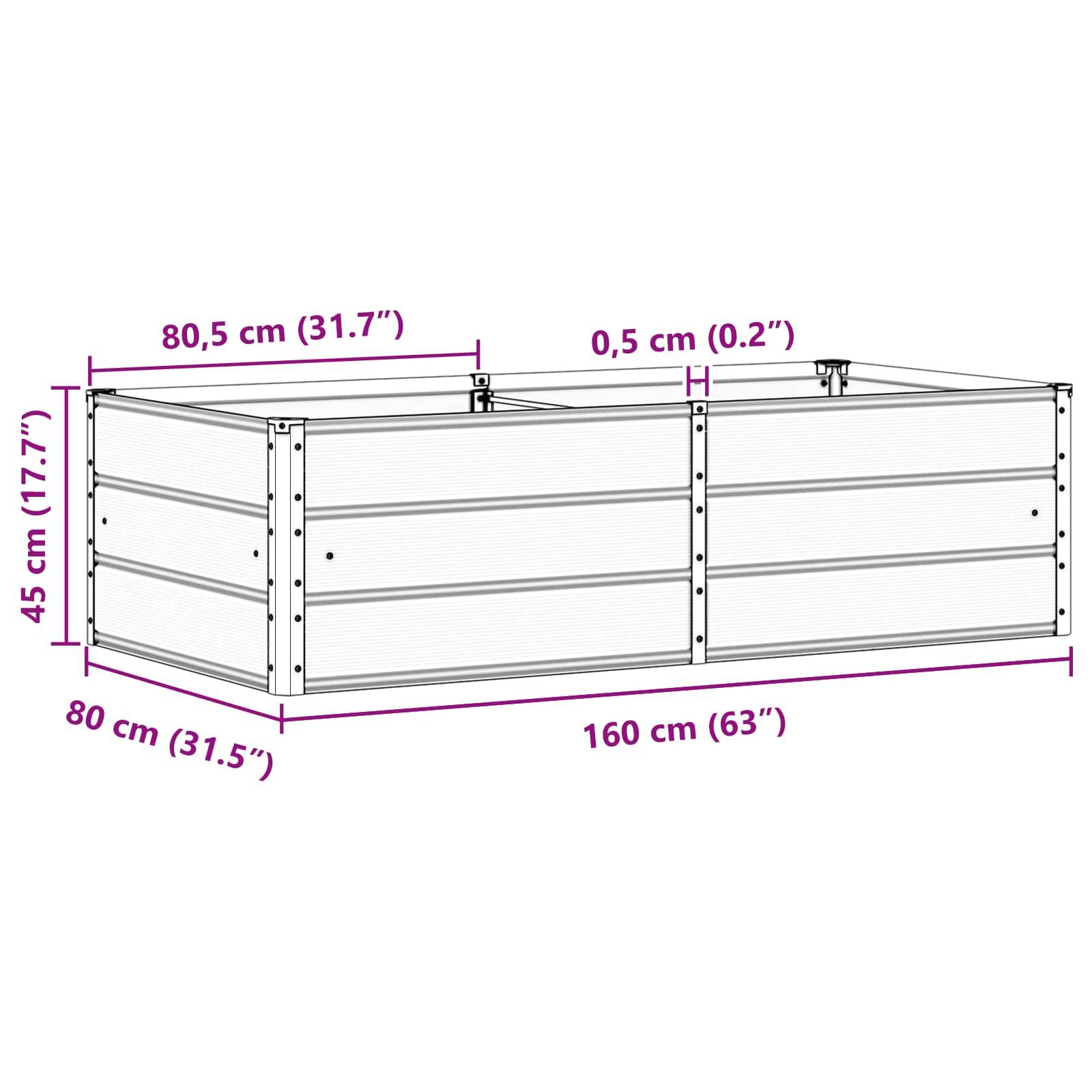 vidaXL Pflanzkübel Hellgrau 160 x 80 x 45 cm Stahl