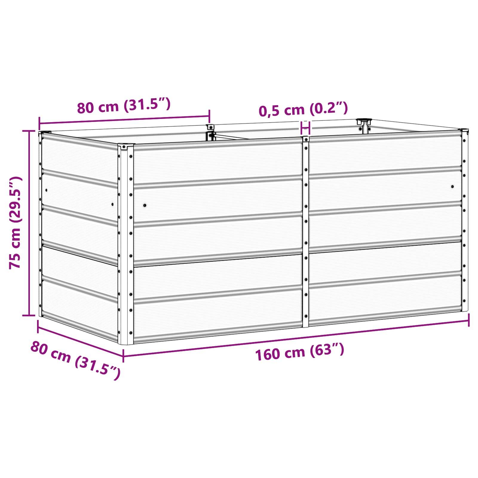 Hochbeet-Diagramm mit Abmessungen: 160 cm (63
