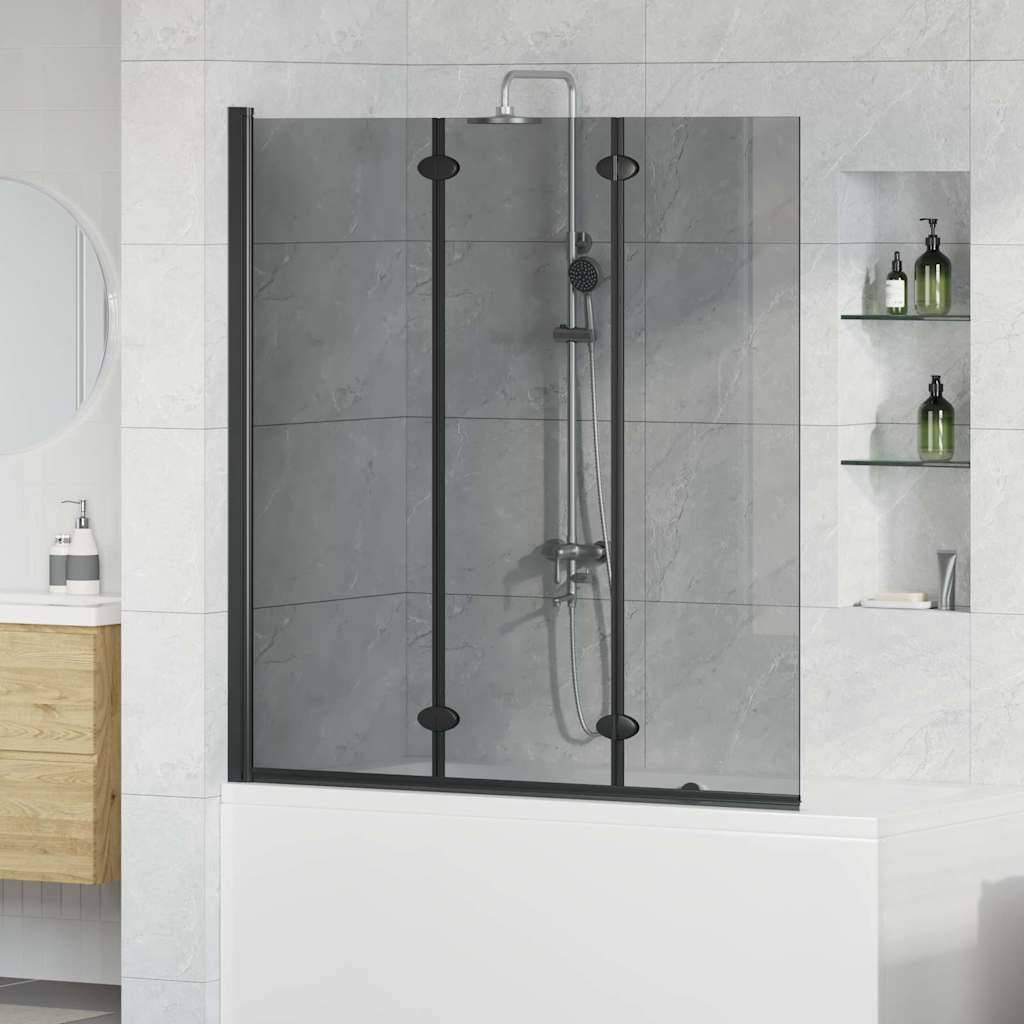 Ein modernes Badezimmer verfügt über eine Glasdusche mit einem Regenduschkopf, angrenzend an einen Holzwaschtisch und einen runden Spiegel.