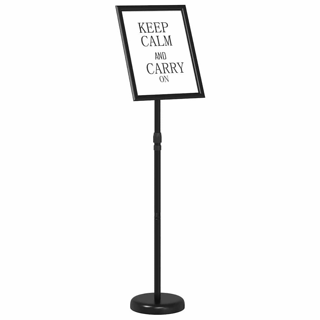 Ein Ständer mit einem gerahmten Schild, auf dem der Text: Bleib ruhig und mach weiter steht.