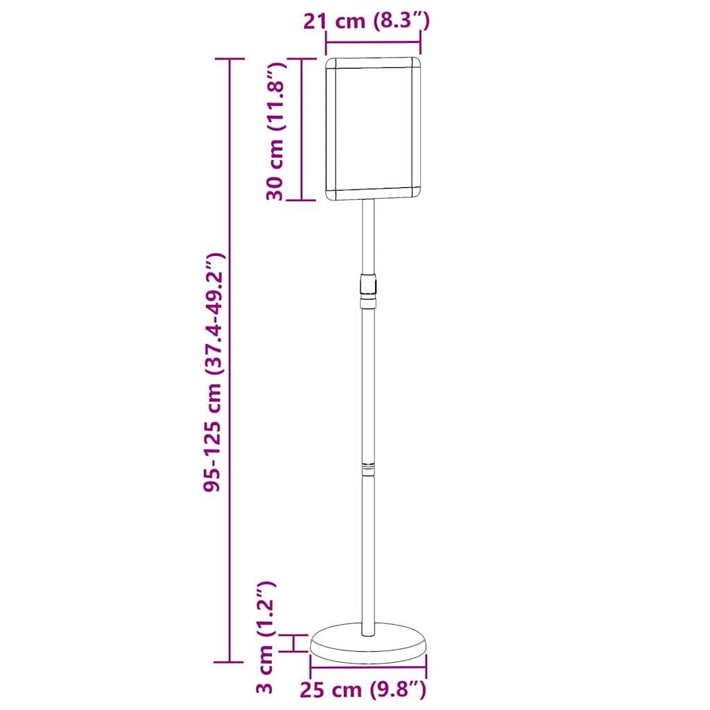 Diagramm eines verstellbaren Tabletständers: Höhe 95-125 cm (37,4-49,2