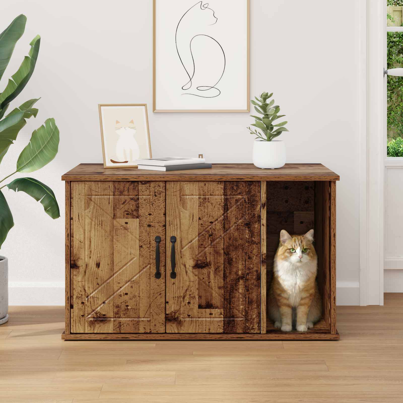 vidaXL Katzenhaus Altholz 85 x 55 x 50 cm Holzwerkstoff