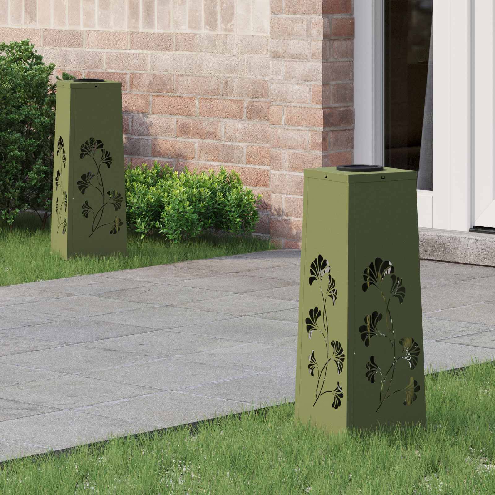 vidaXL Solar LED Weg Licht 2 pcs Olive Grün Kalt gewalzter Stahl