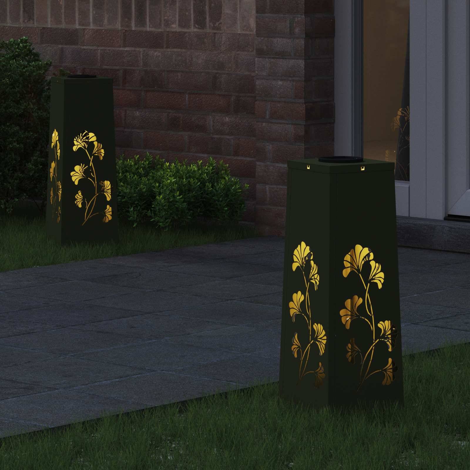 vidaXL Solar LED Weg Licht 2 pcs Olive Grün Kalt gewalzter Stahl