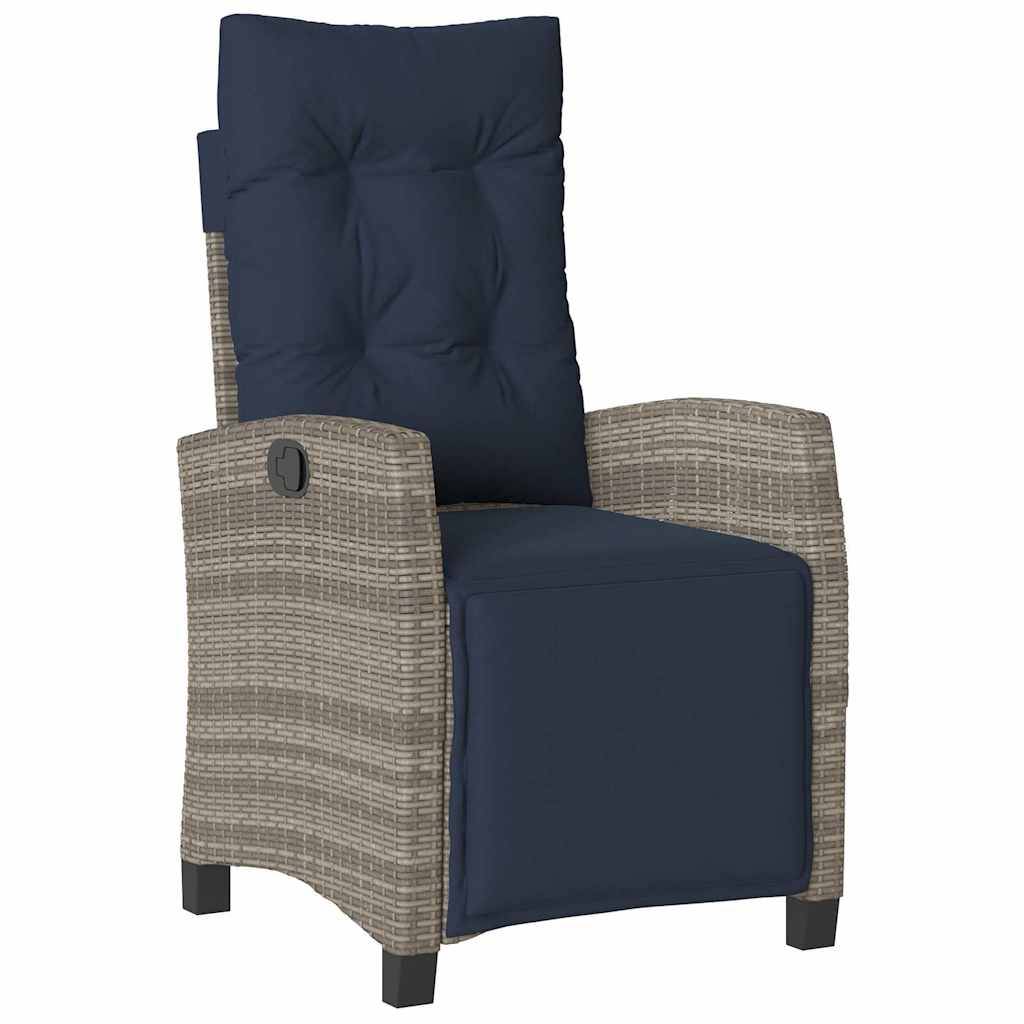 vidaXL Gartensessel mit Fußteil Verstellbar Grau Poly Rattan