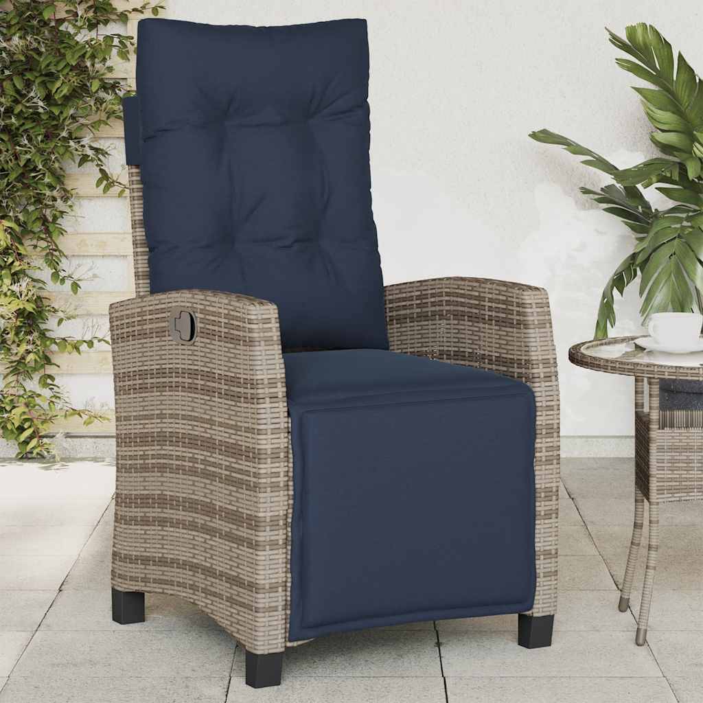 vidaXL Gartensessel mit Fußteil Verstellbar Grau Poly Rattan