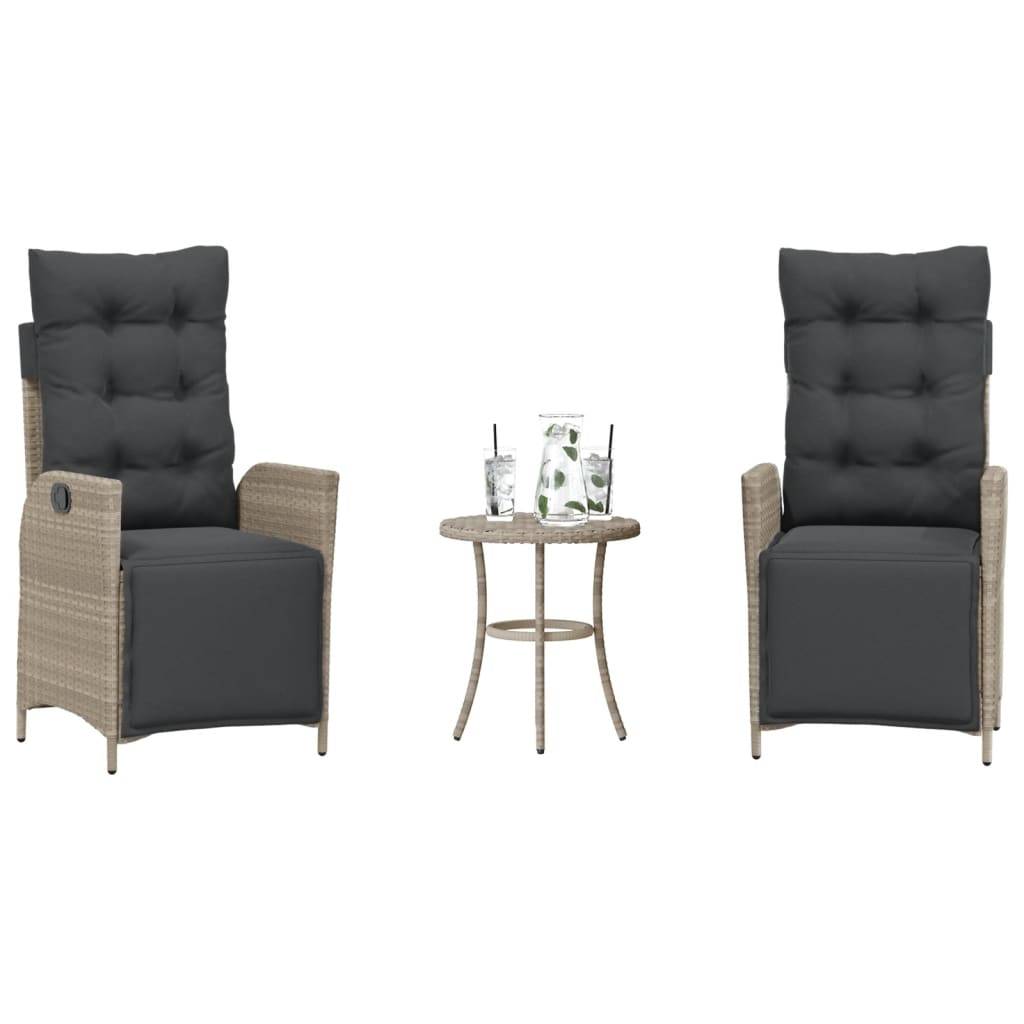 vidaXL 3-tlg. Bistro-Set mit Kissen Hellgrau Poly Rattan