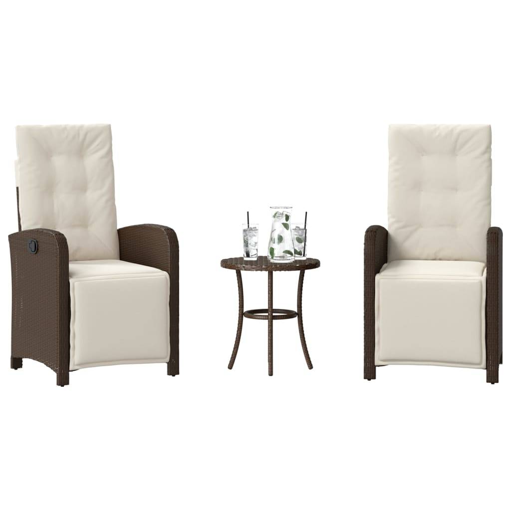 vidaXL 3-tlg. Bistro-Set mit Kissen Braun Poly Rattan