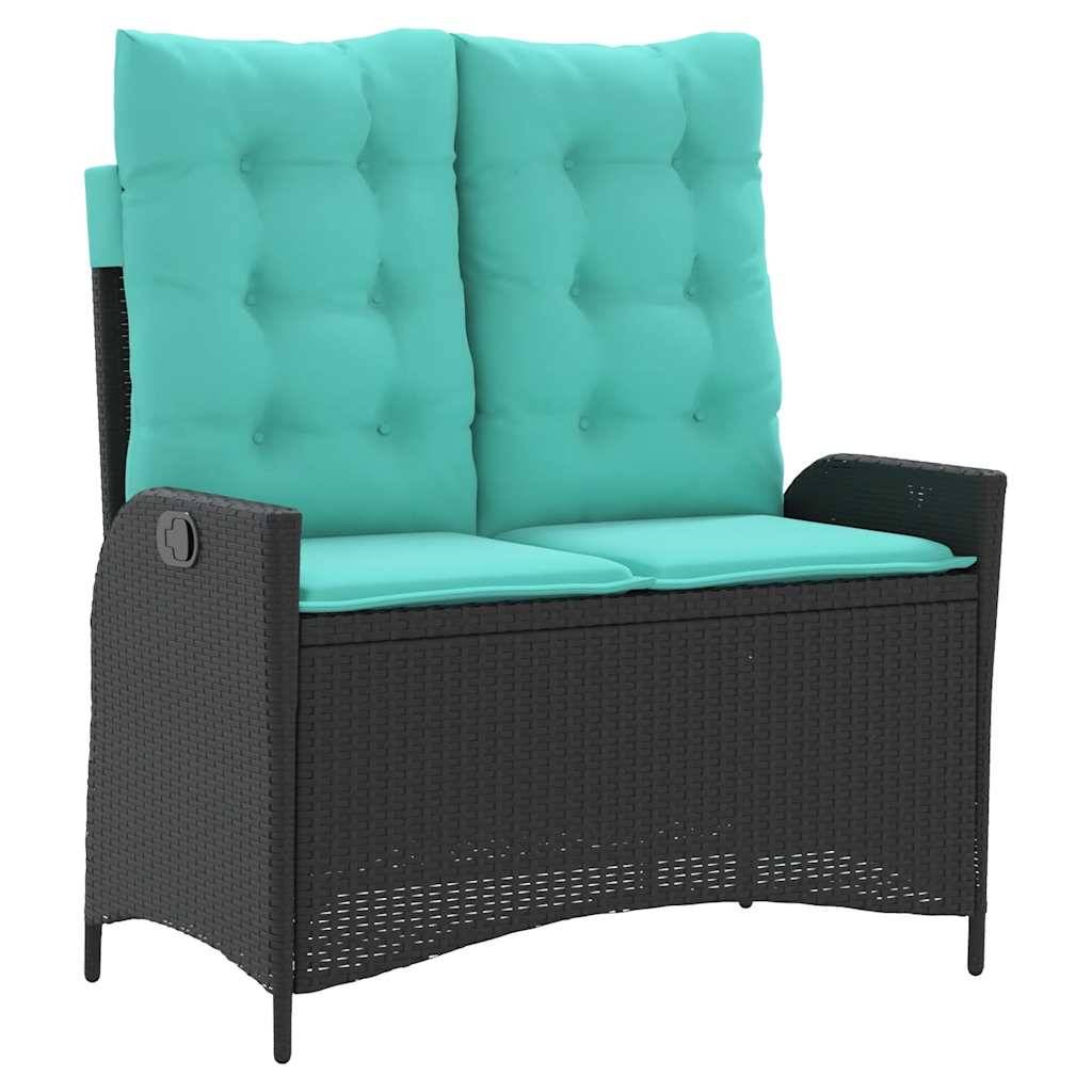 vidaXL Gartenbank Verstellbar mit Kissen Schwarz Poly Rattan