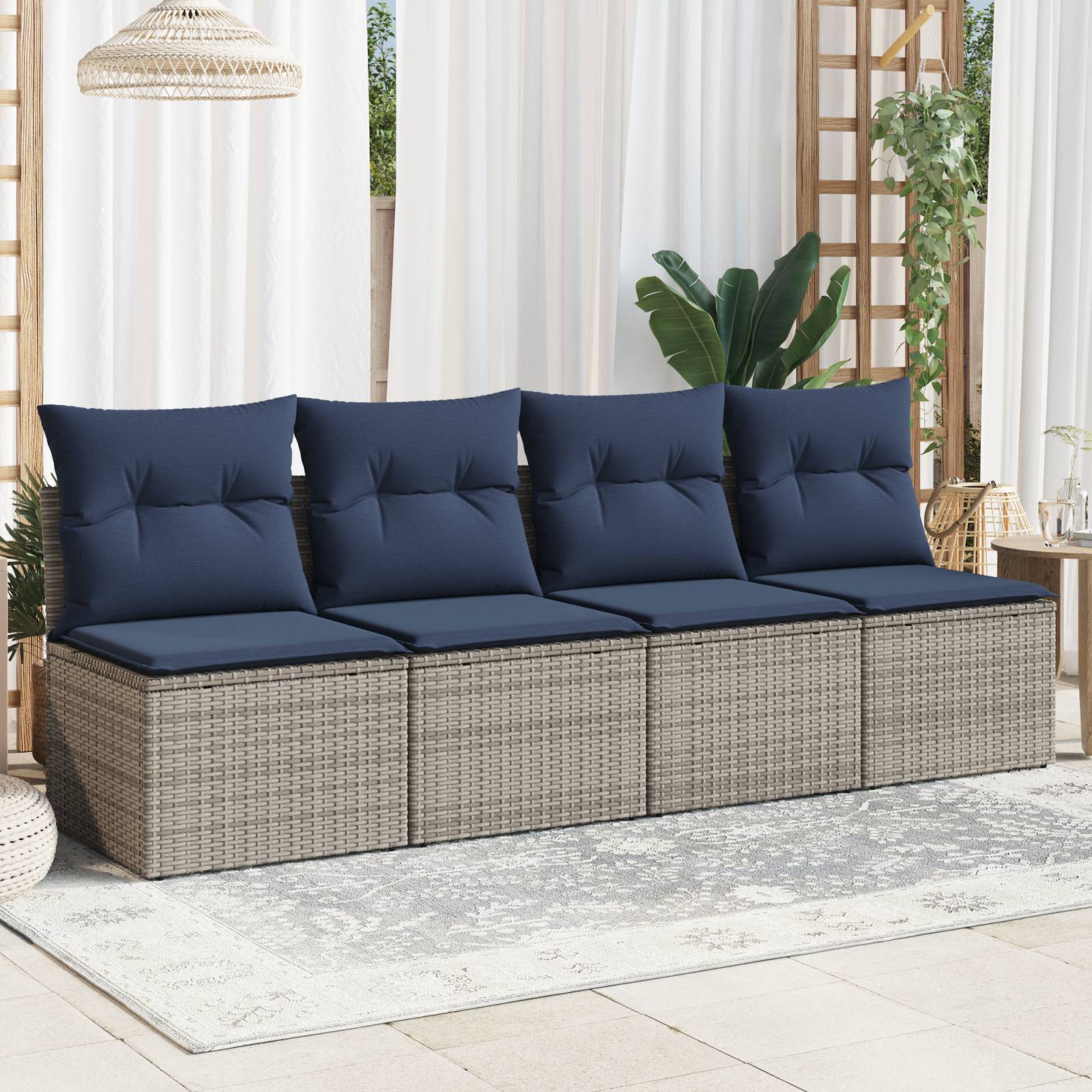 vidaXL | Gartensofa | mit Kissen Grau 220 x 62 x 69cm Poly-Rattan