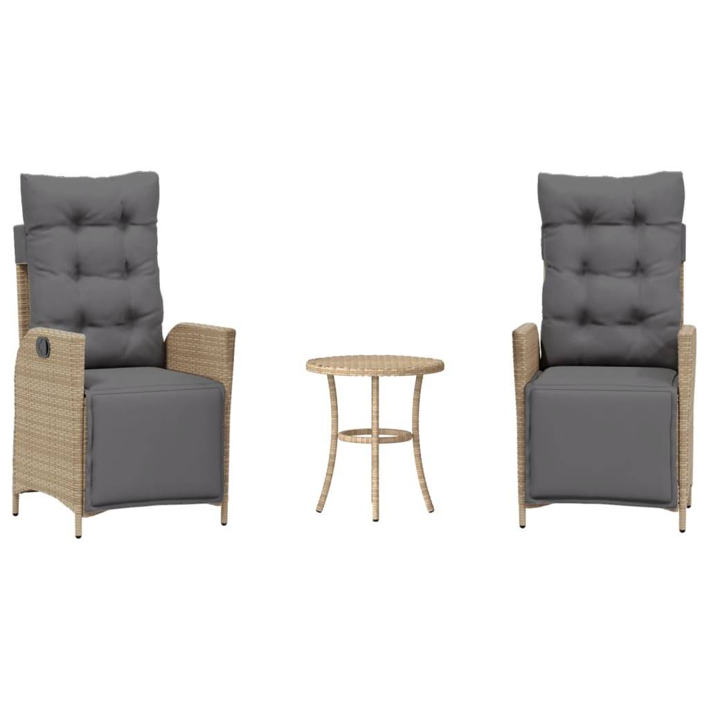 vidaXL 3-tlg. Bistro-Set mit Kissen Beigemischung Poly Rattan