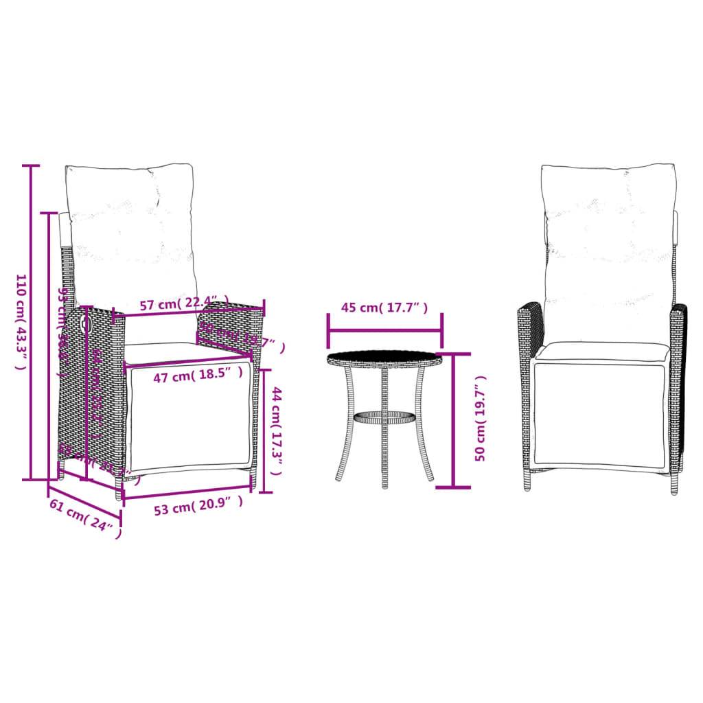 vidaXL 3-tlg. Bistro-Set mit Kissen Beigemischung Poly Rattan