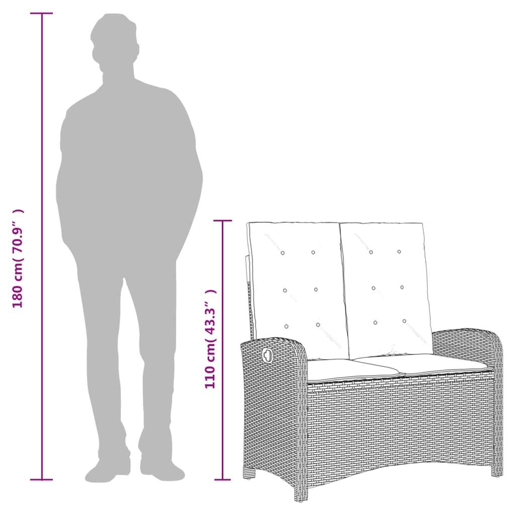 Ein Zweisitzer-Sofa mit einer Höhe von 110 cm, wobei eine Silhouette einer Person als Größenvergleich dient und zeigt, dass das Sofa niedriger ist als ein durchschnittlicher erwachsener Mann.